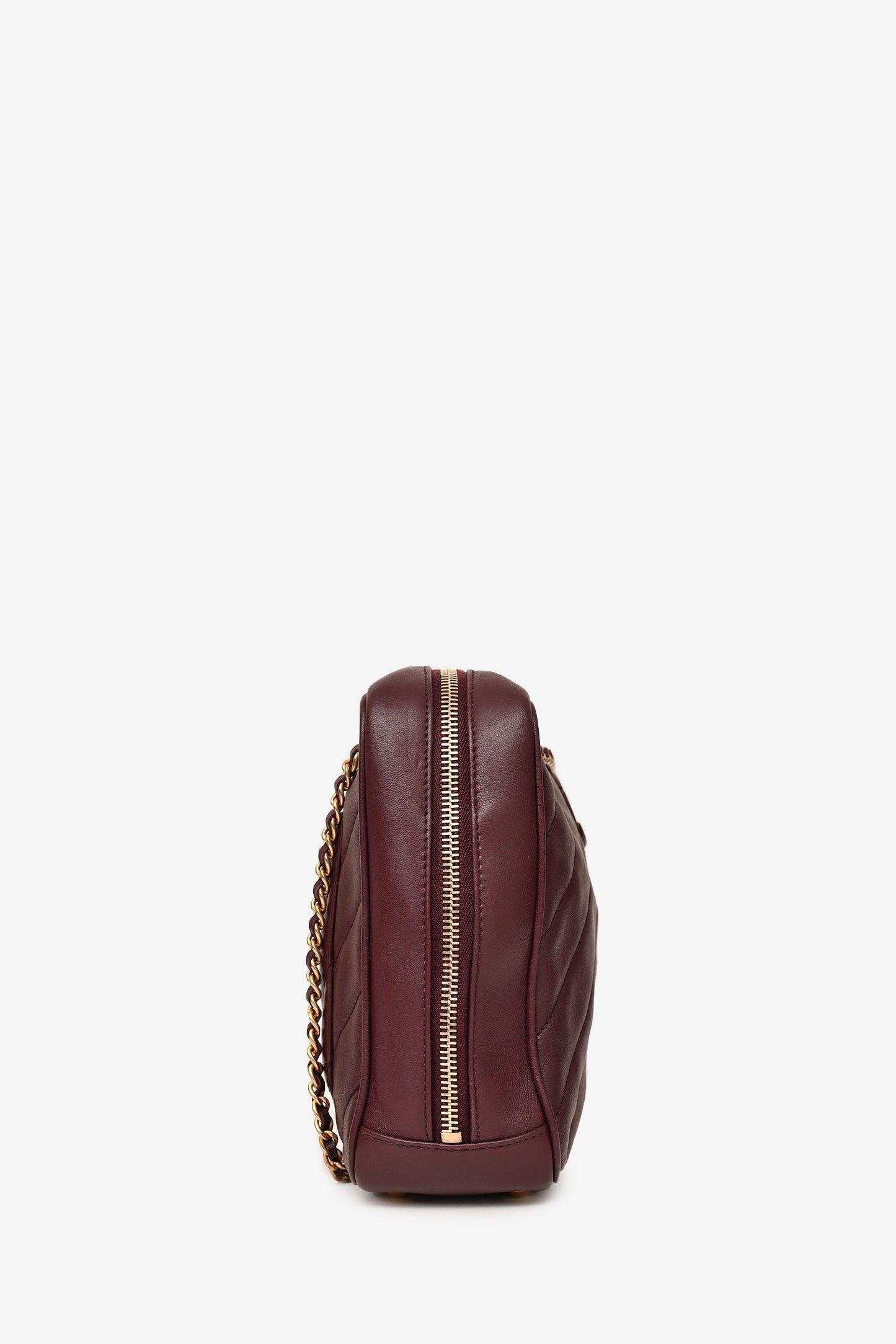 Pre-Loved Chanel™ 2015-16 Eggplant Purple Diagonal Leather Camera Case Double Chain Shoulder Bag