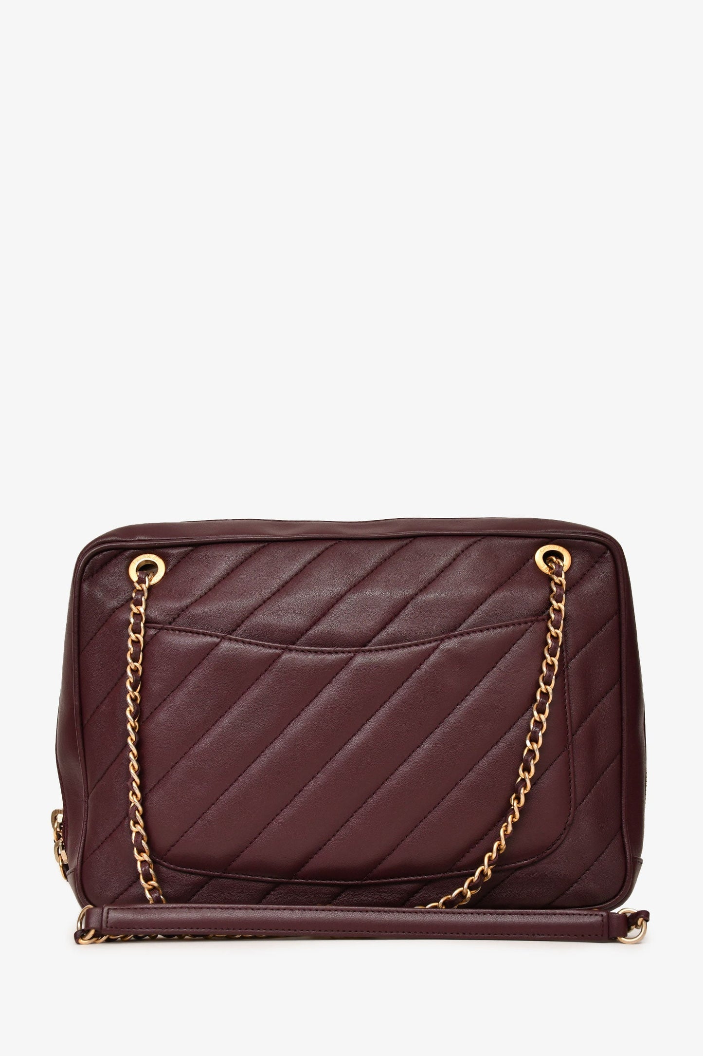 Pre-Loved Chanel™ 2015-16 Eggplant Purple Diagonal Leather Camera Case Double Chain Shoulder Bag