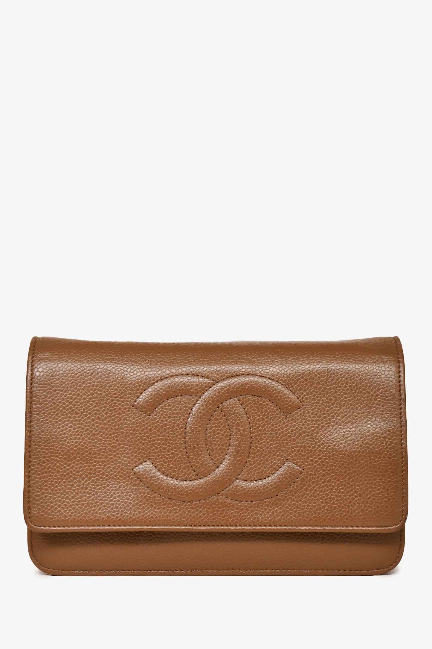 Pre-Loved Chanel™ 2012-13 Brown Caviar Leather CC Logo Wallet On Chain