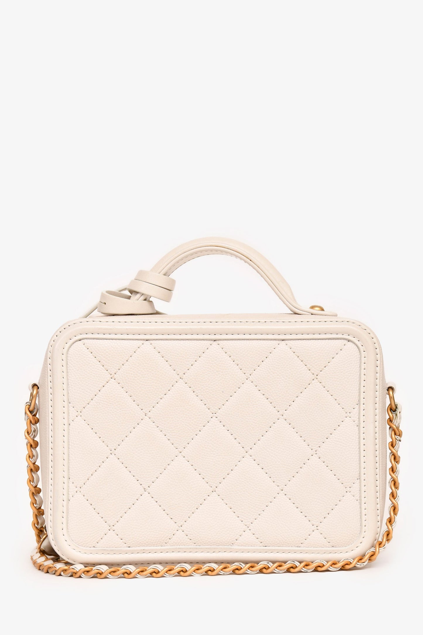 Pre-Loved Chanel™ 2017/18 Cream Caviar Leather Small Filigree Vanity Case