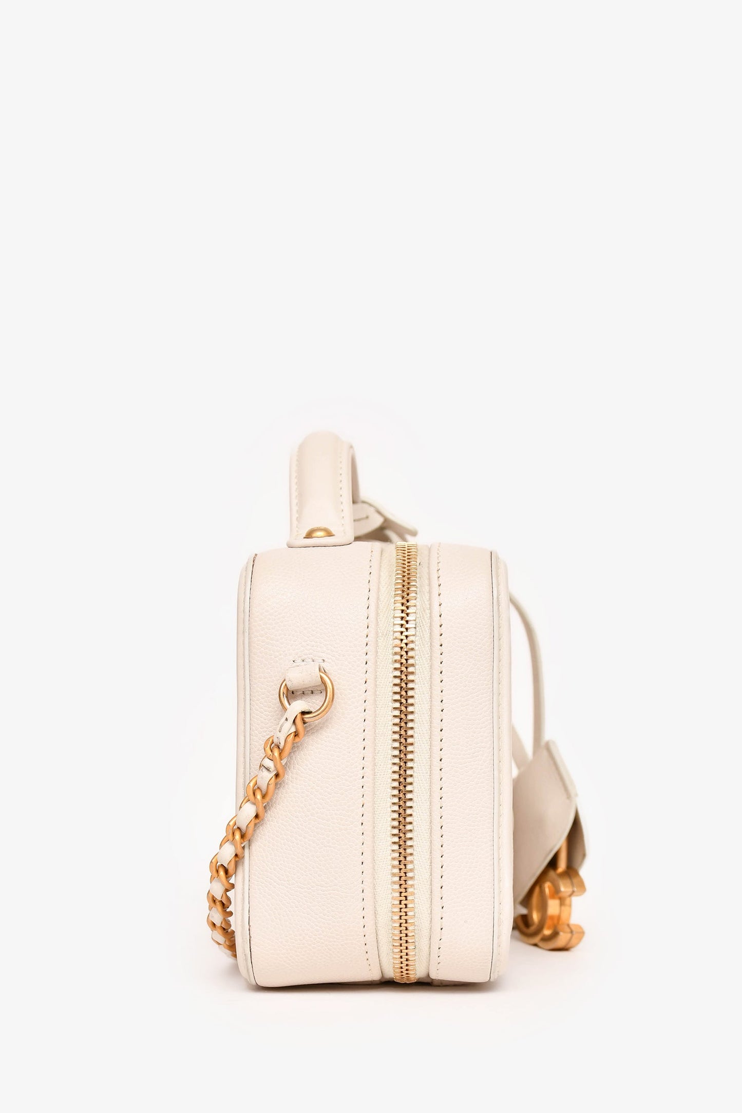 Pre-Loved Chanel™ 2017/18 Cream Caviar Leather Small Filigree Vanity Case