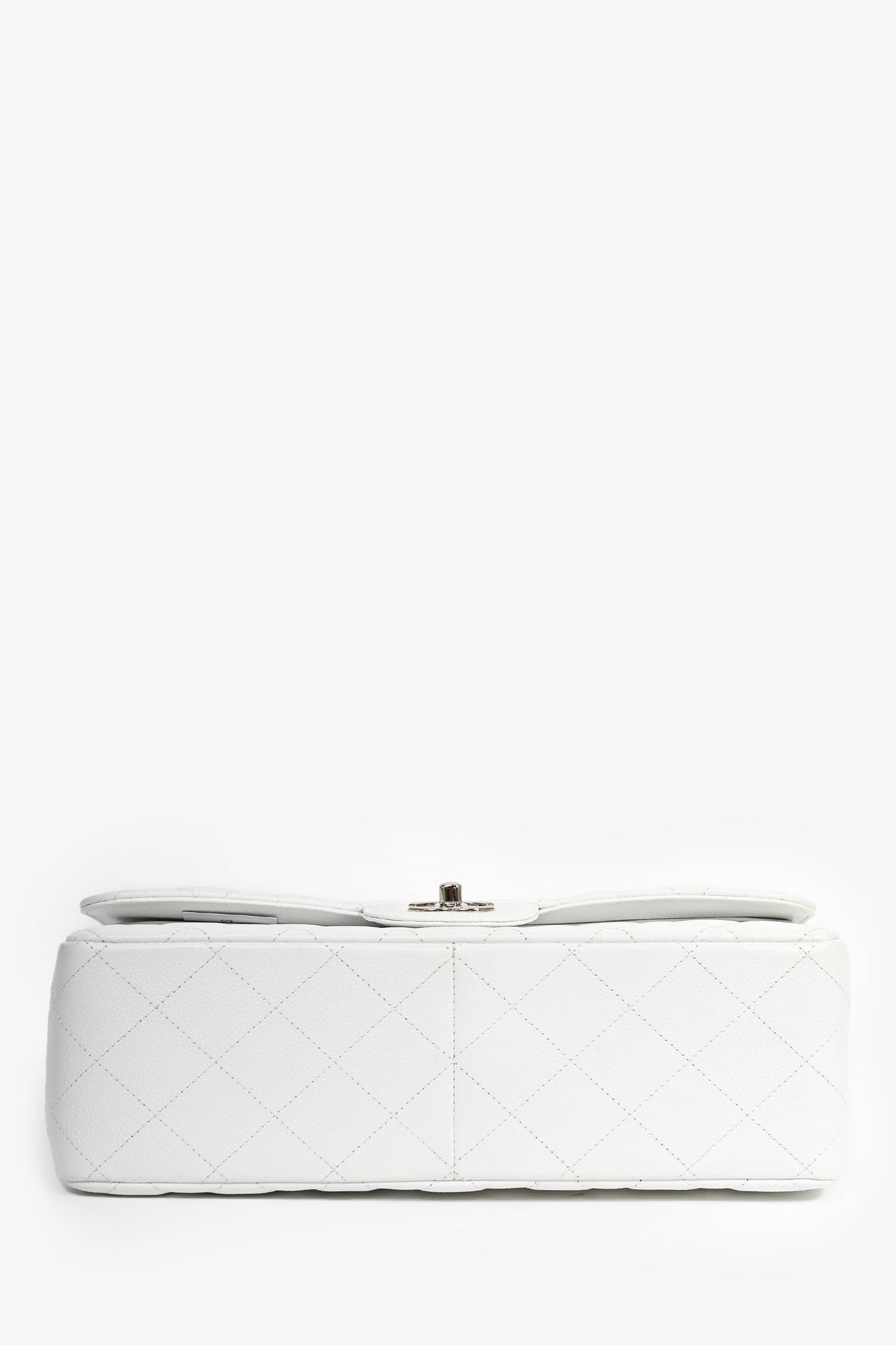 Pre-Loved Chanel™ 2011 White Caviar Leather Jumbo Double Flap Shoulder Bag