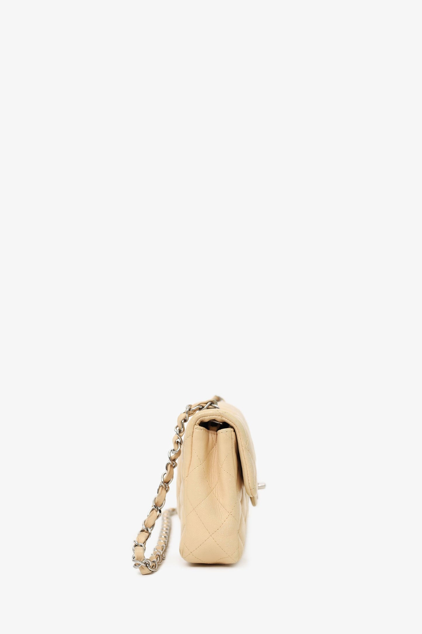 Pre-loved Chanel™ 2010-11 Beige Quilted Lambskin East/West Single Flap Bag