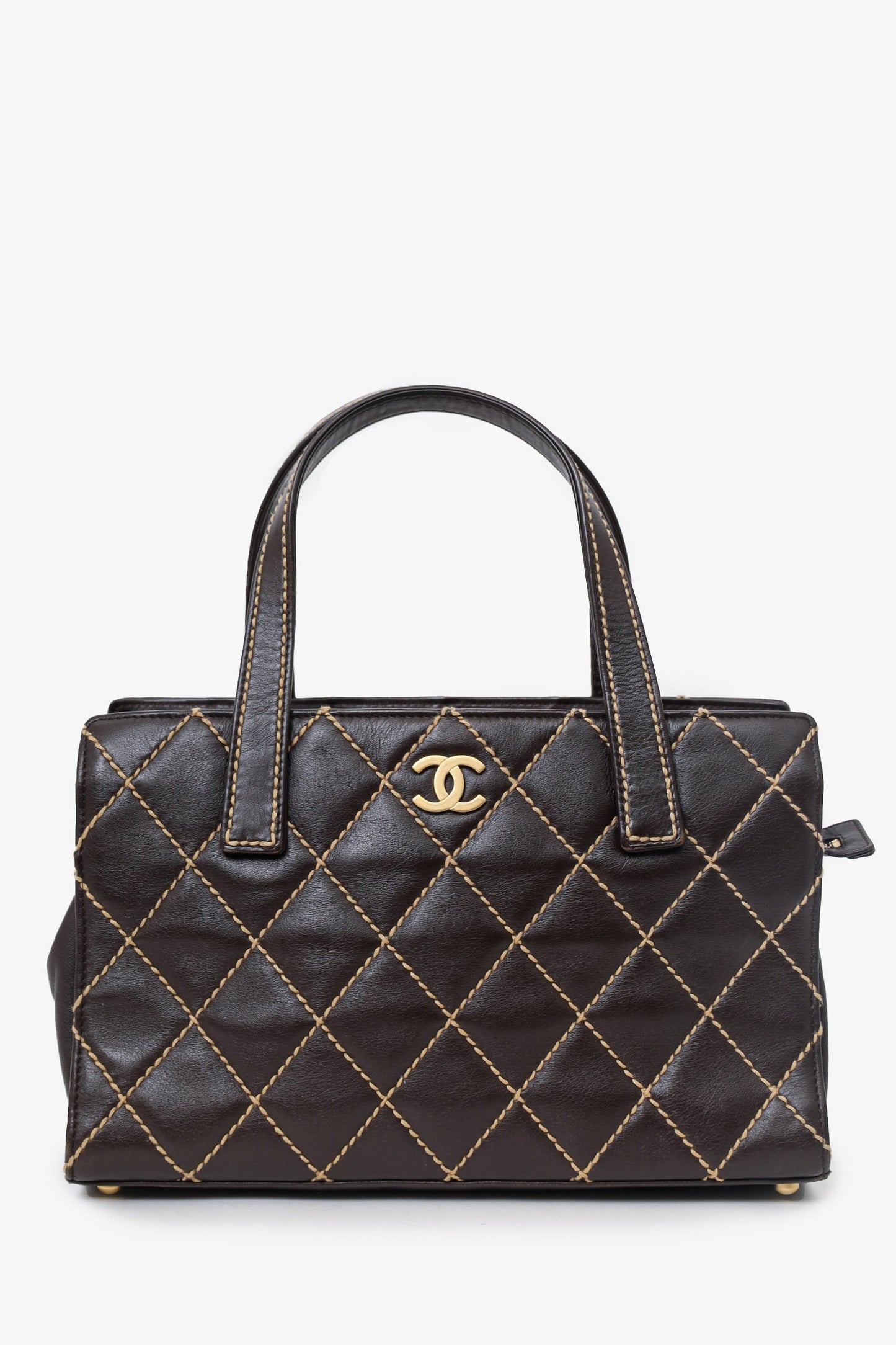 Pre-Loved Chanel™ 2004-05 Brown Leather Wild Stitch Coco Mark Leather Tote Bag