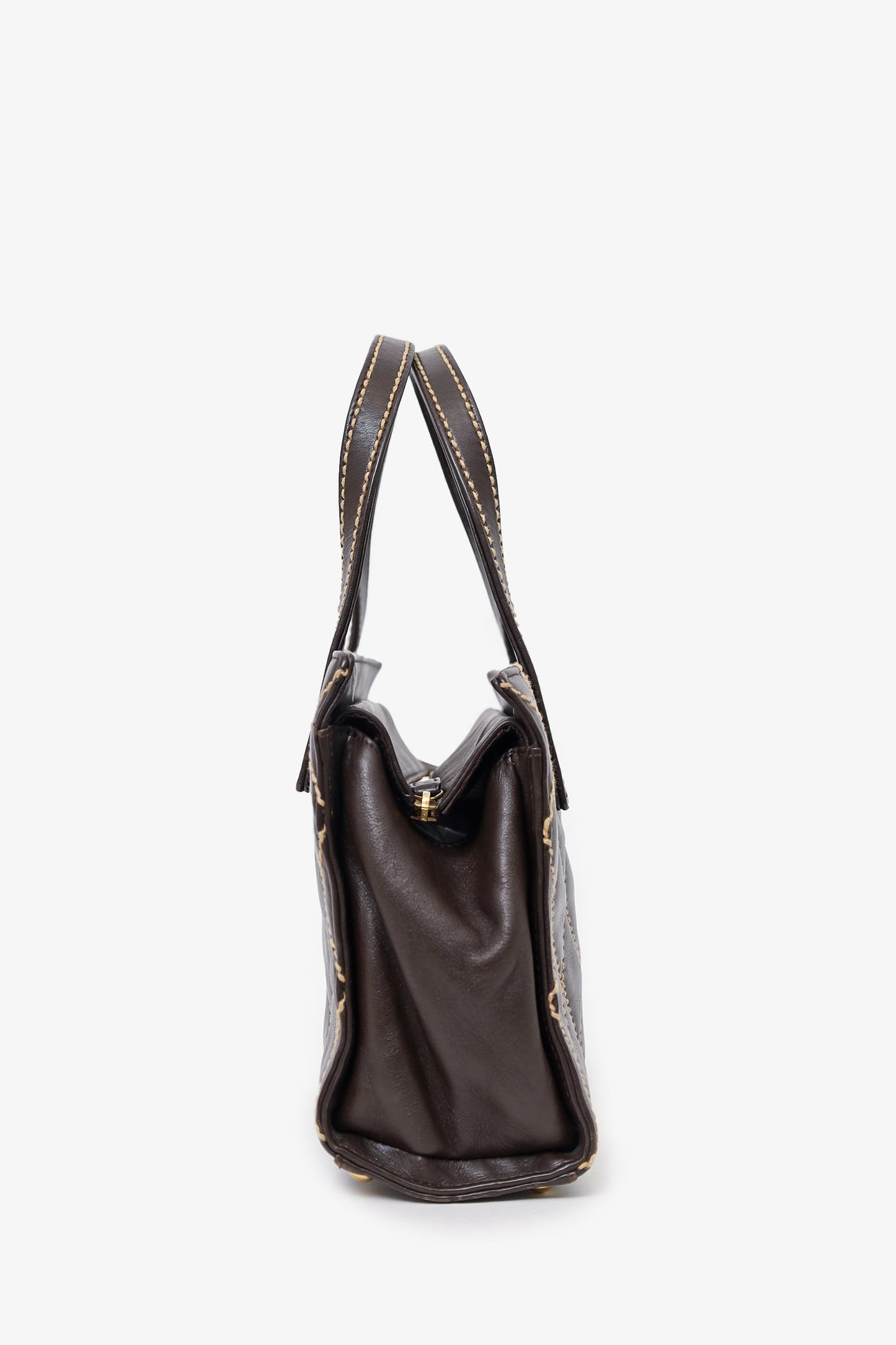 Pre-Loved Chanel™ 2004-05 Brown Leather Wild Stitch Coco Mark Leather Tote Bag