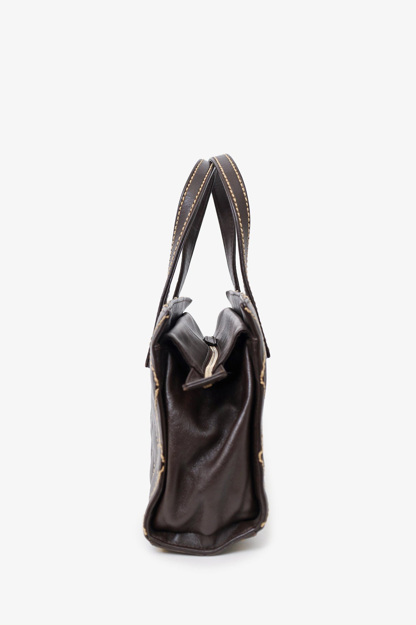 Pre-Loved Chanel™ 2004-05 Brown Leather Wild Stitch Coco Mark Leather Tote Bag