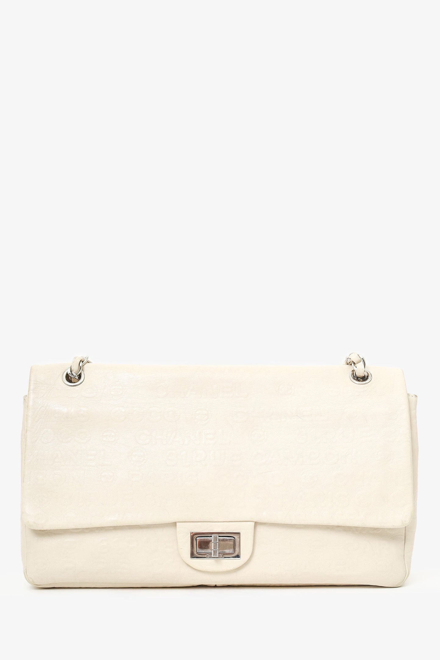 Pre-loved Chanel™ 2008-09 White Embossed CC Calfskin Unlimited Reissue 228 Flap Bag