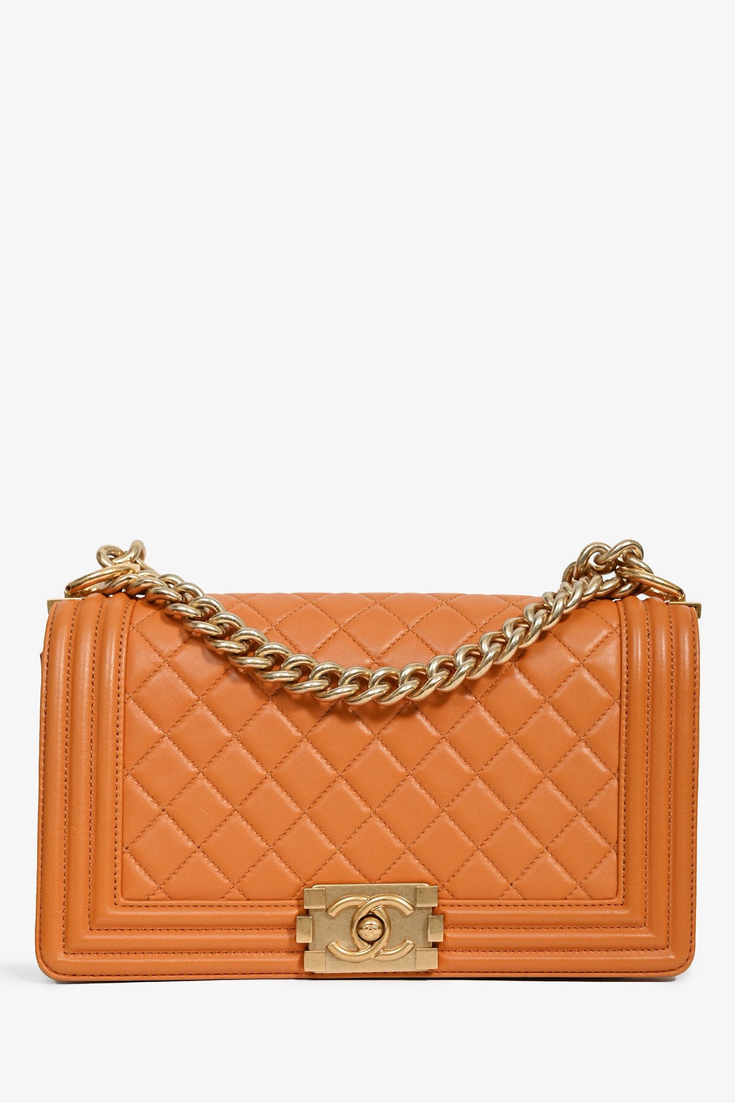Pre-Loved Chanel™ 2016-17 Orange Quilted Lambskin Medium Boy Bag