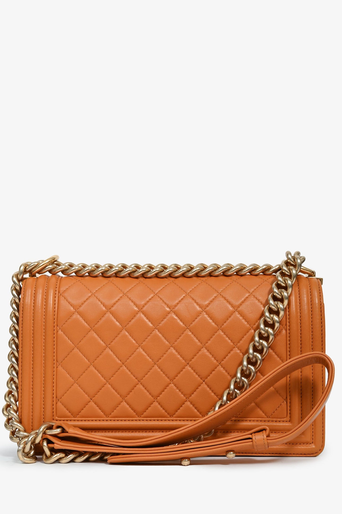 Pre-Loved Chanel™ 2016-17 Orange Quilted Lambskin Medium Boy Bag