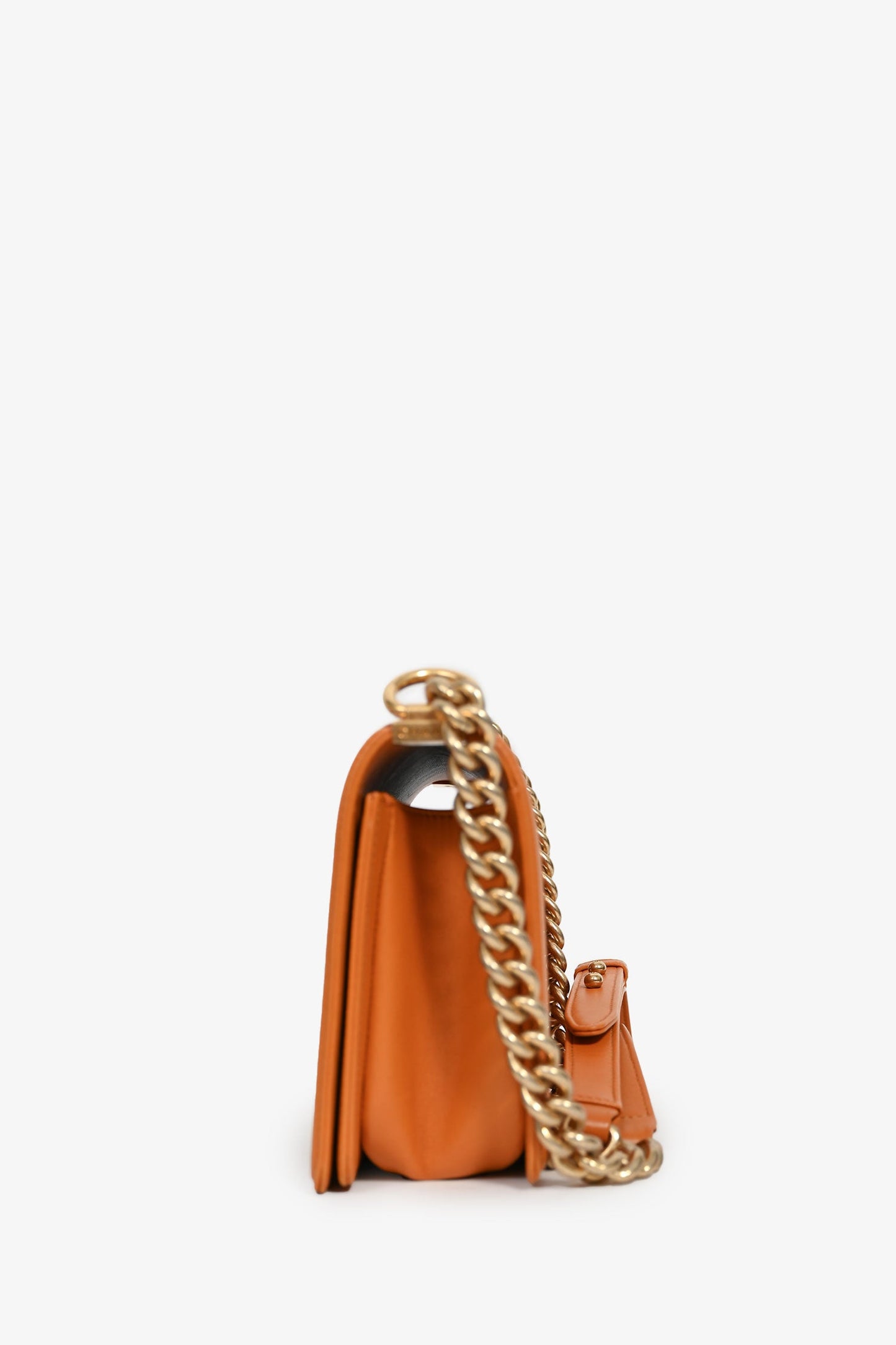 Pre-Loved Chanel™ 2016-17 Orange Quilted Lambskin Medium Boy Bag