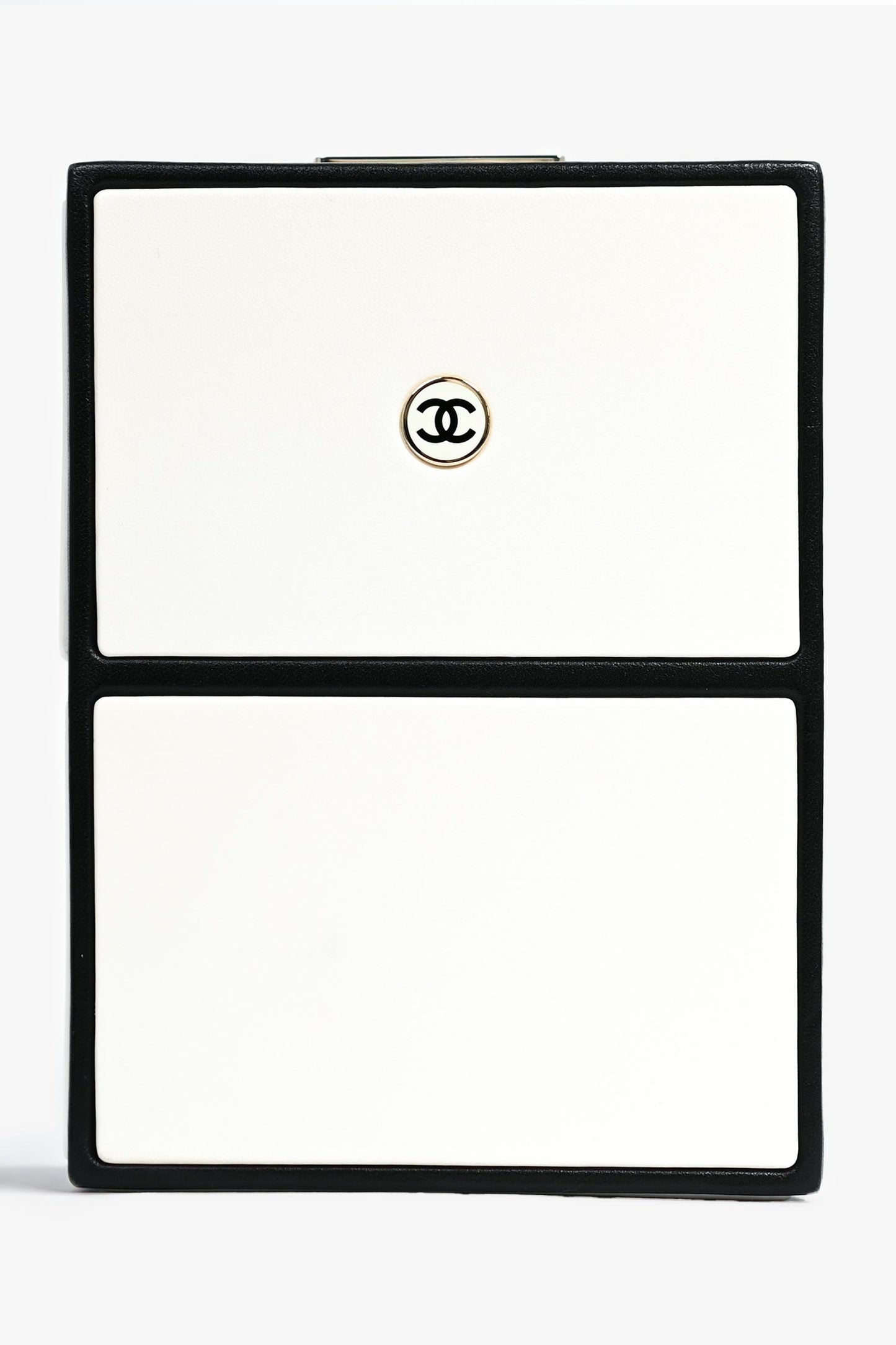 Pre-Loved Chanel™ Black/White Leather No. 5 Perfume Clutch Evening Clutch
