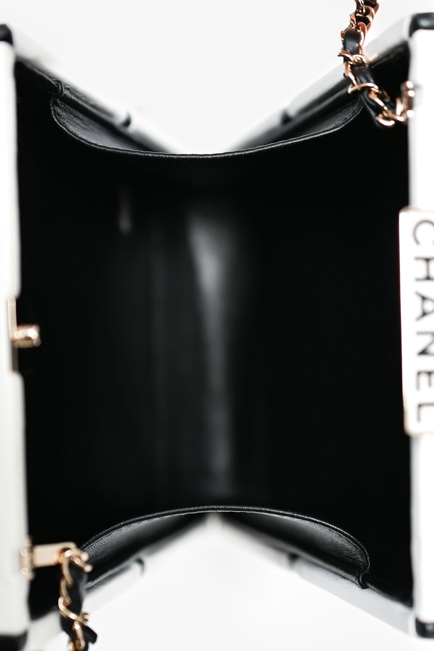 Pre-Loved Chanel™ Black/White Leather No. 5 Perfume Clutch Evening Clutch