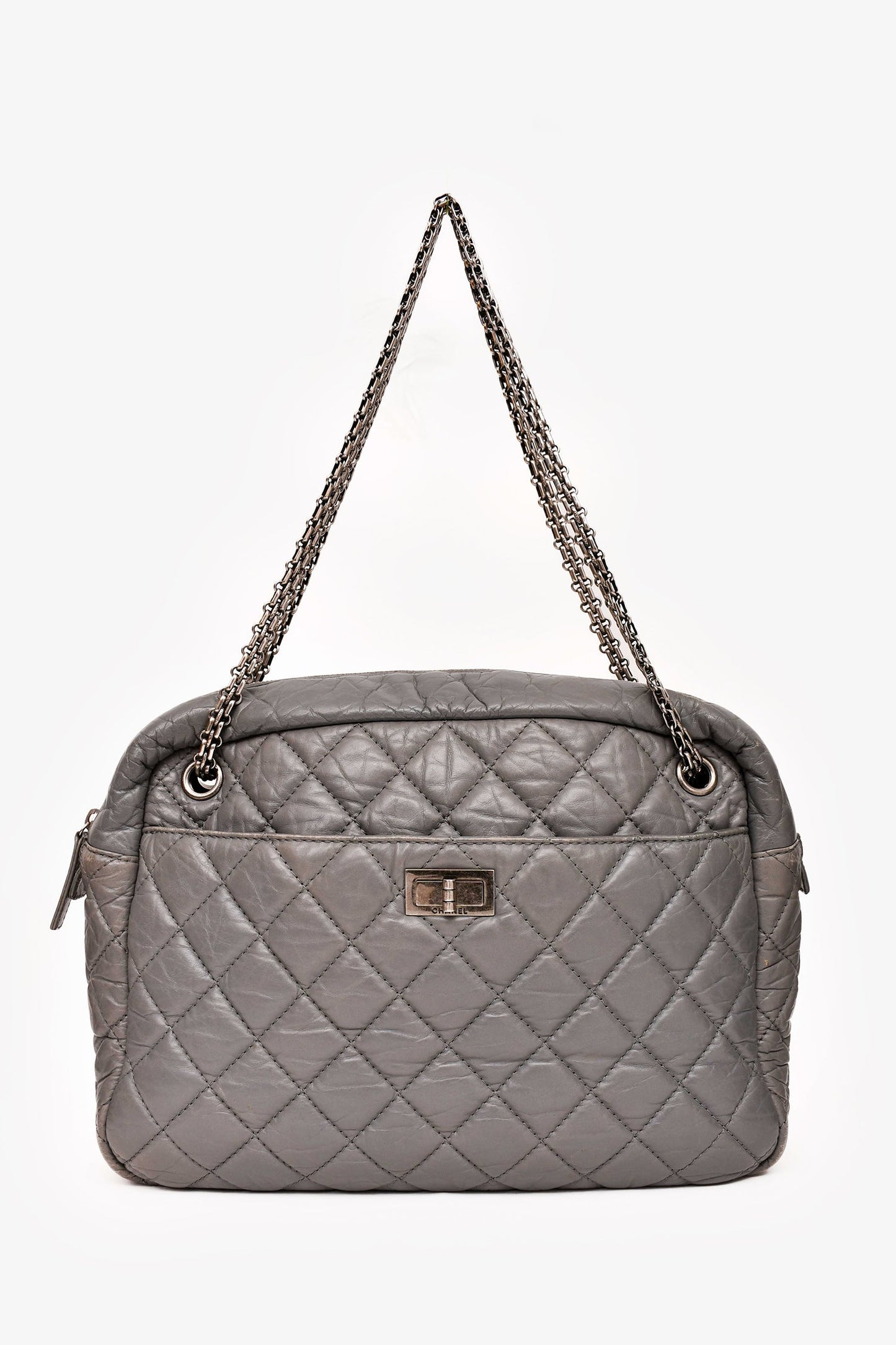 Pre-Loved Chanel™ 2008-2009 Grey Crackled Leather Quilted Reissue Camera Bag (As Is)