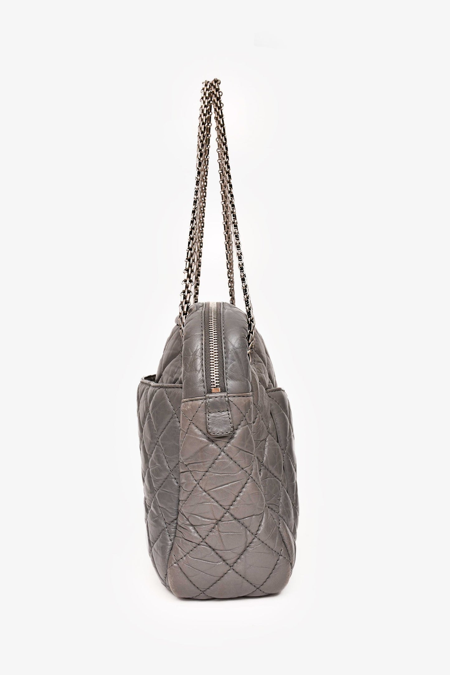 Pre-Loved Chanel™ 2008-2009 Grey Crackled Leather Quilted Reissue Camera Bag (As Is)