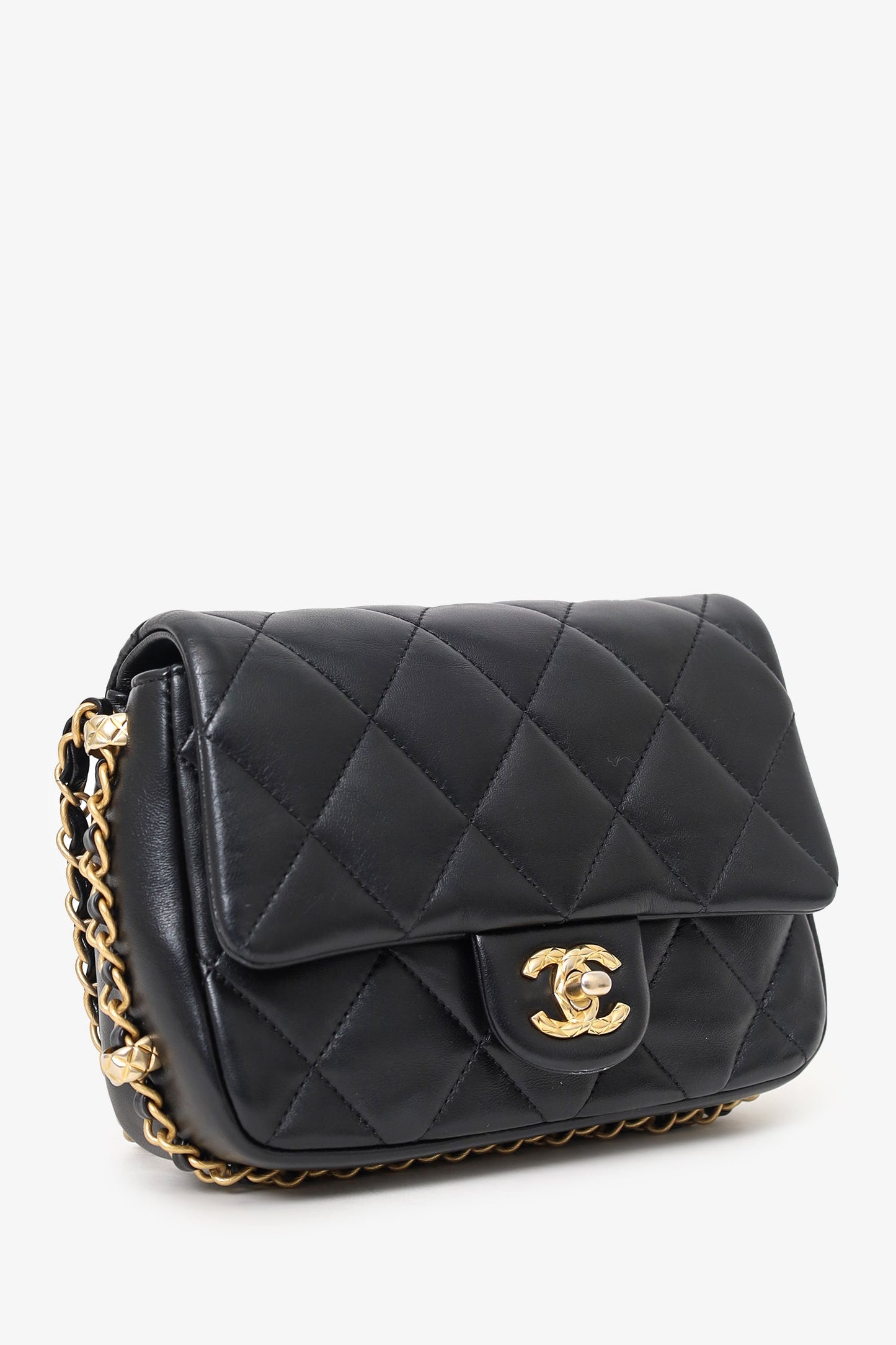 Pre-Loved Chanel™ 2023 Black Quilted Lambskin Chain Around Mini Square Flap Bag