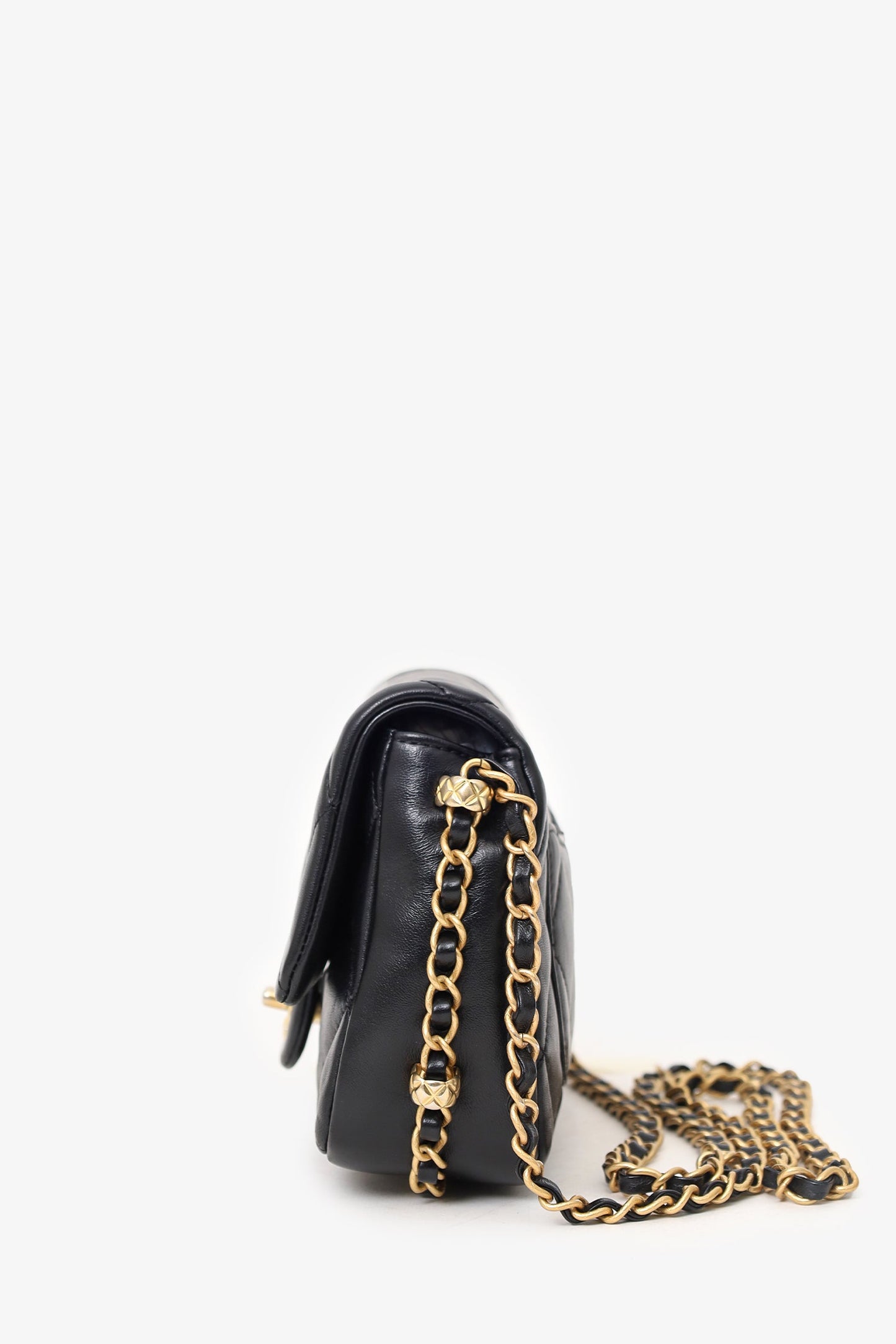 Pre-Loved Chanel™ 2023 Black Quilted Lambskin Chain Around Mini Square Flap Bag