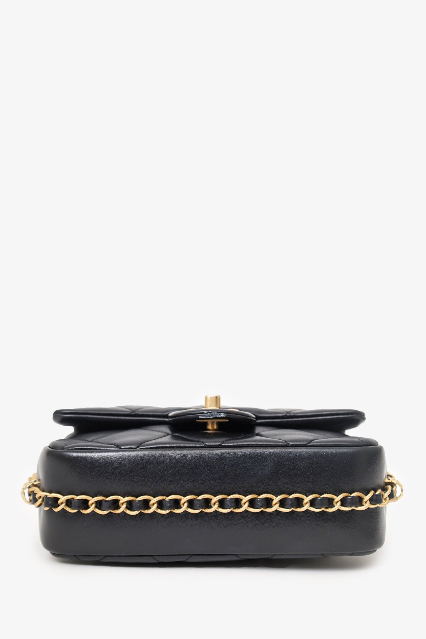 Pre-Loved Chanel™ 2023 Black Quilted Lambskin Chain Around Mini Square Flap Bag