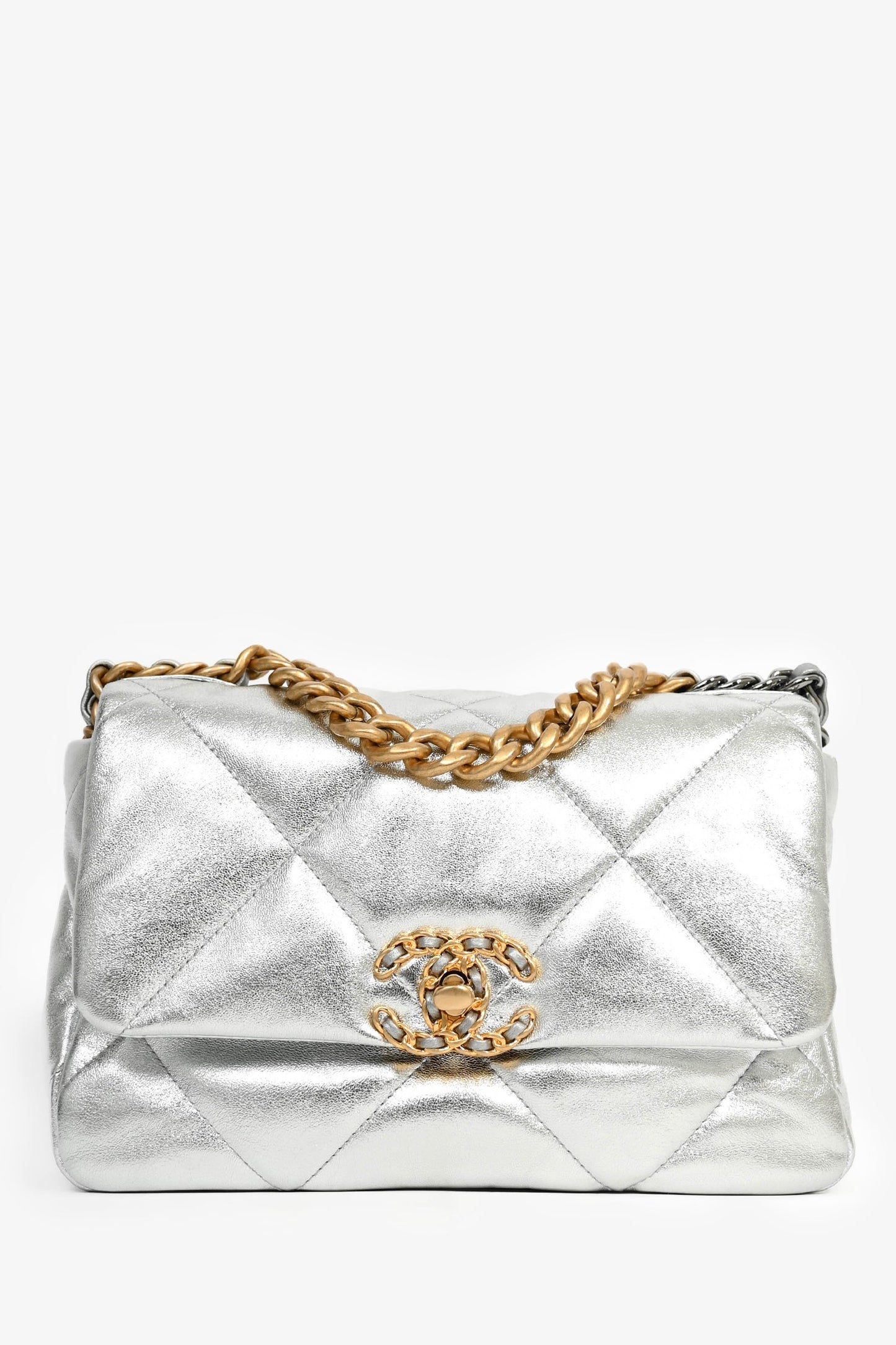 Pre-Loved Chanel™ 2020 Silver Lambskin Medium 19 Flap Bag