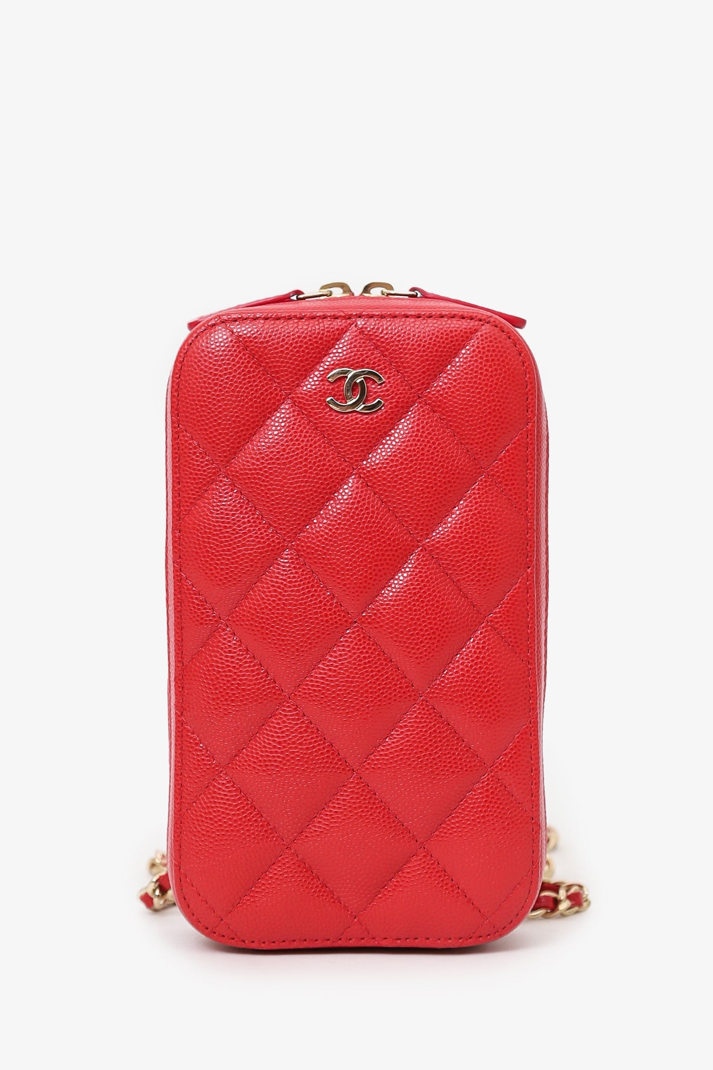 Pre-Loved Chanel™ 2019 Red Caviar Vertical ZIP Around Phone Chain Bag