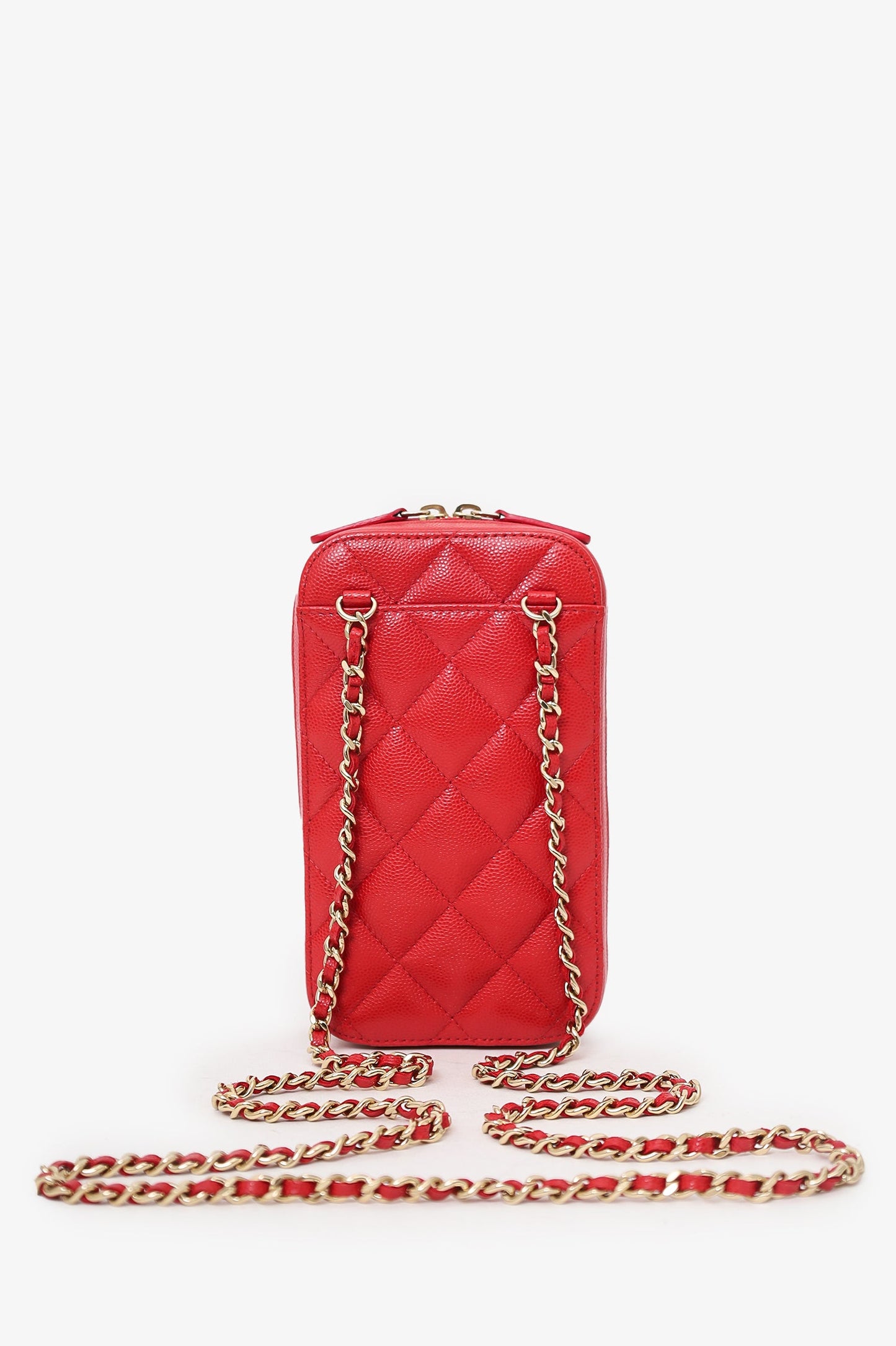 Pre-Loved Chanel™ 2019 Red Caviar Vertical ZIP Around Phone Chain Bag