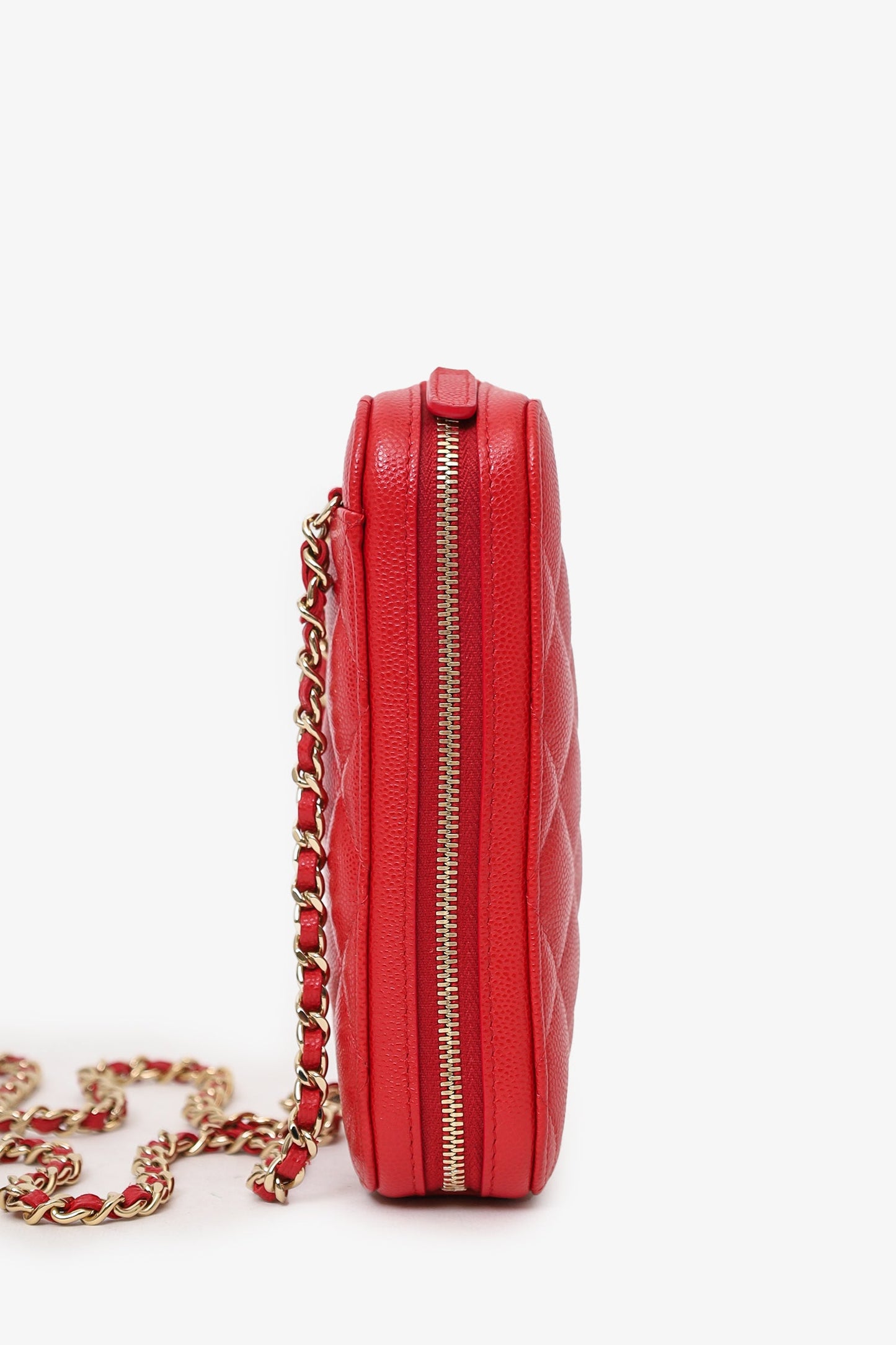Pre-Loved Chanel™ 2019 Red Caviar Vertical ZIP Around Phone Chain Bag