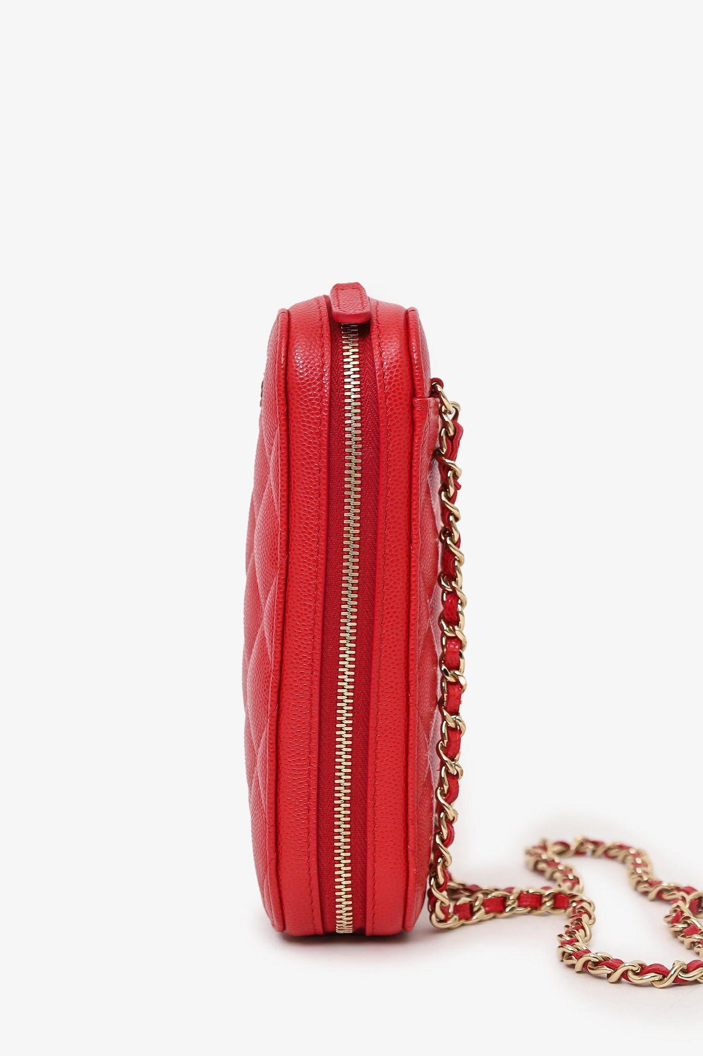 Pre-Loved Chanel™ 2019 Red Caviar Vertical ZIP Around Phone Chain Bag