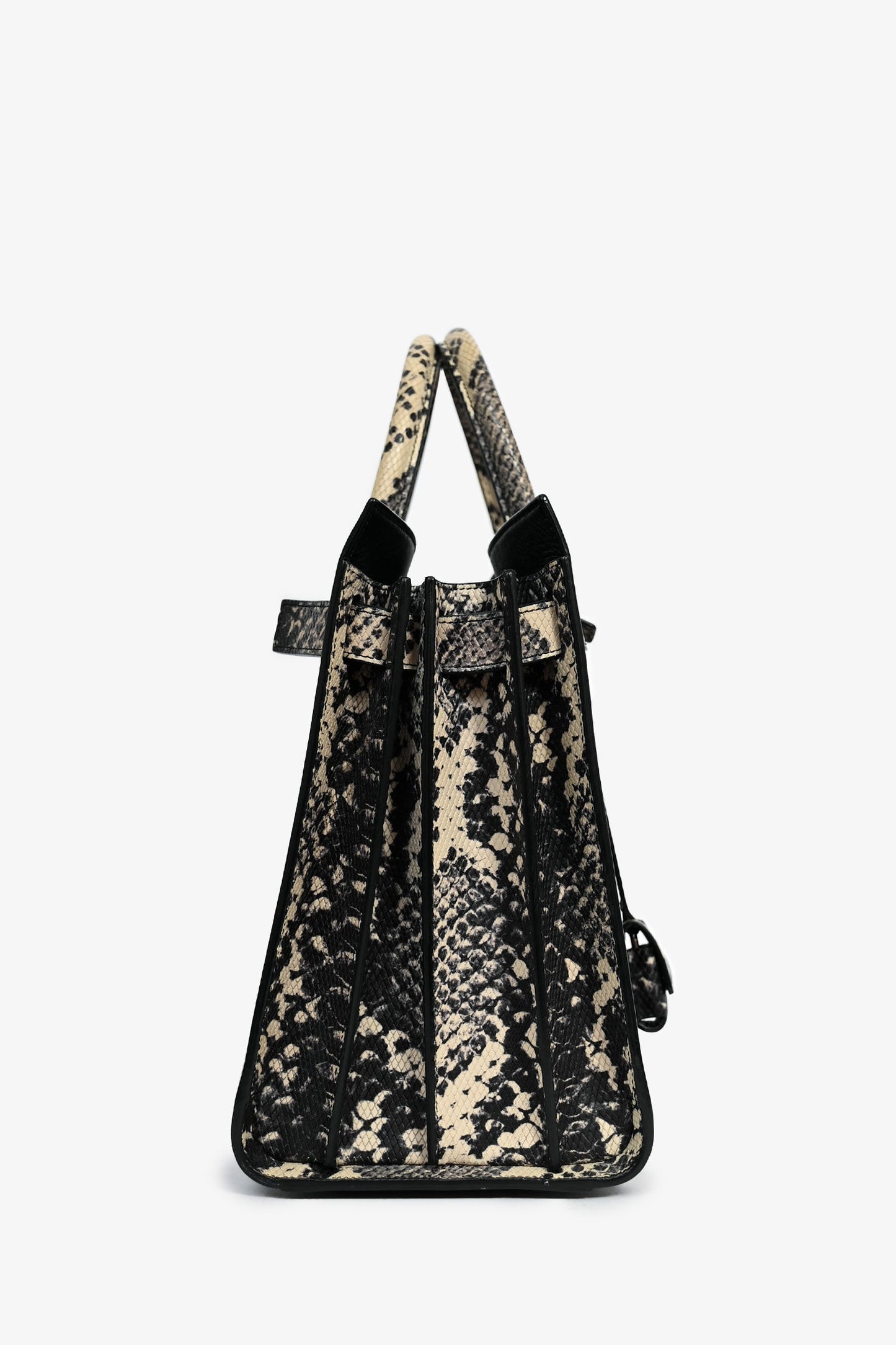 Saint Laurent Black Grained Leather Python Embossed Handle Small Sac de Jour With Strap