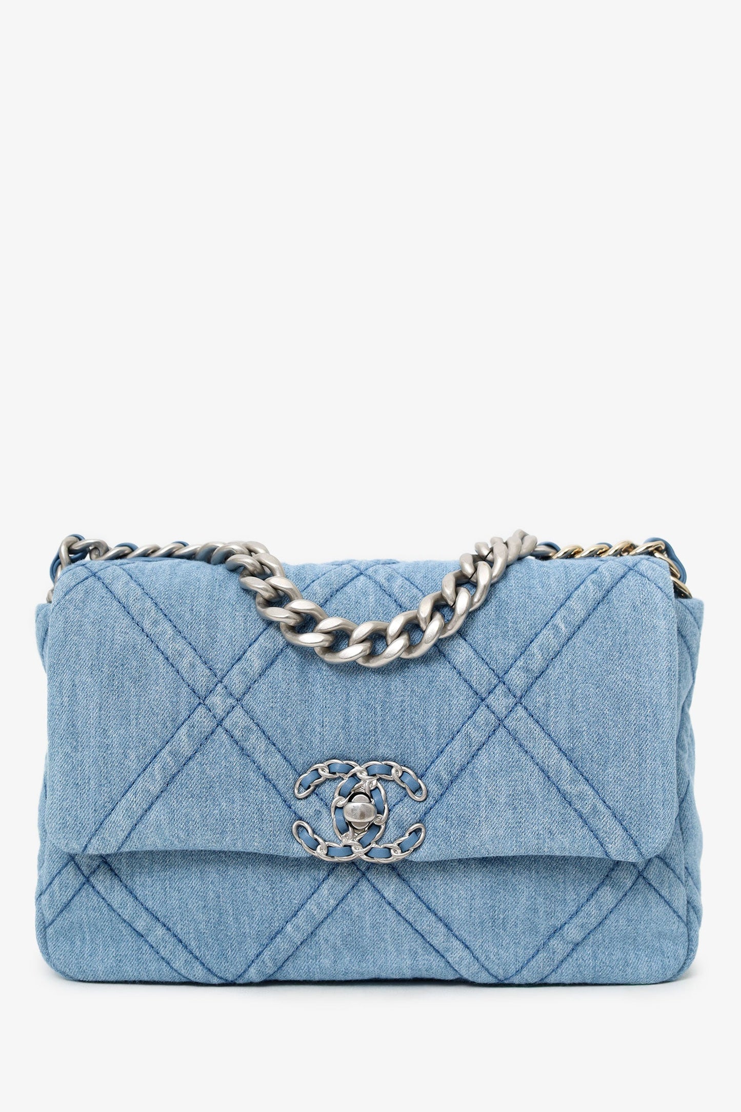 Pre-Loved Chanel™ Blue Denim 'Chanel 19' Medium Flap Bag