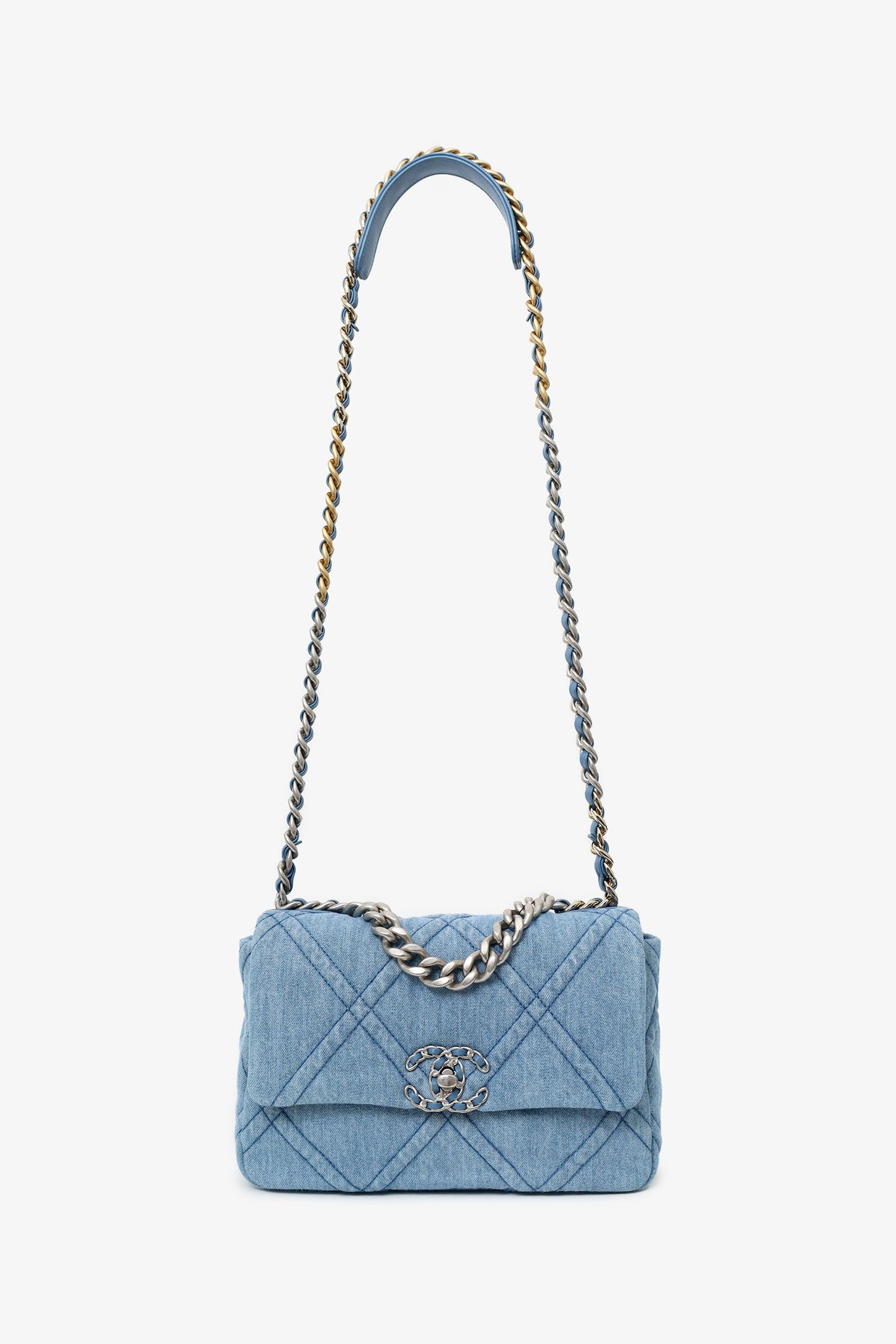 Pre-Loved Chanel™ Blue Denim 'Chanel 19' Medium Flap Bag