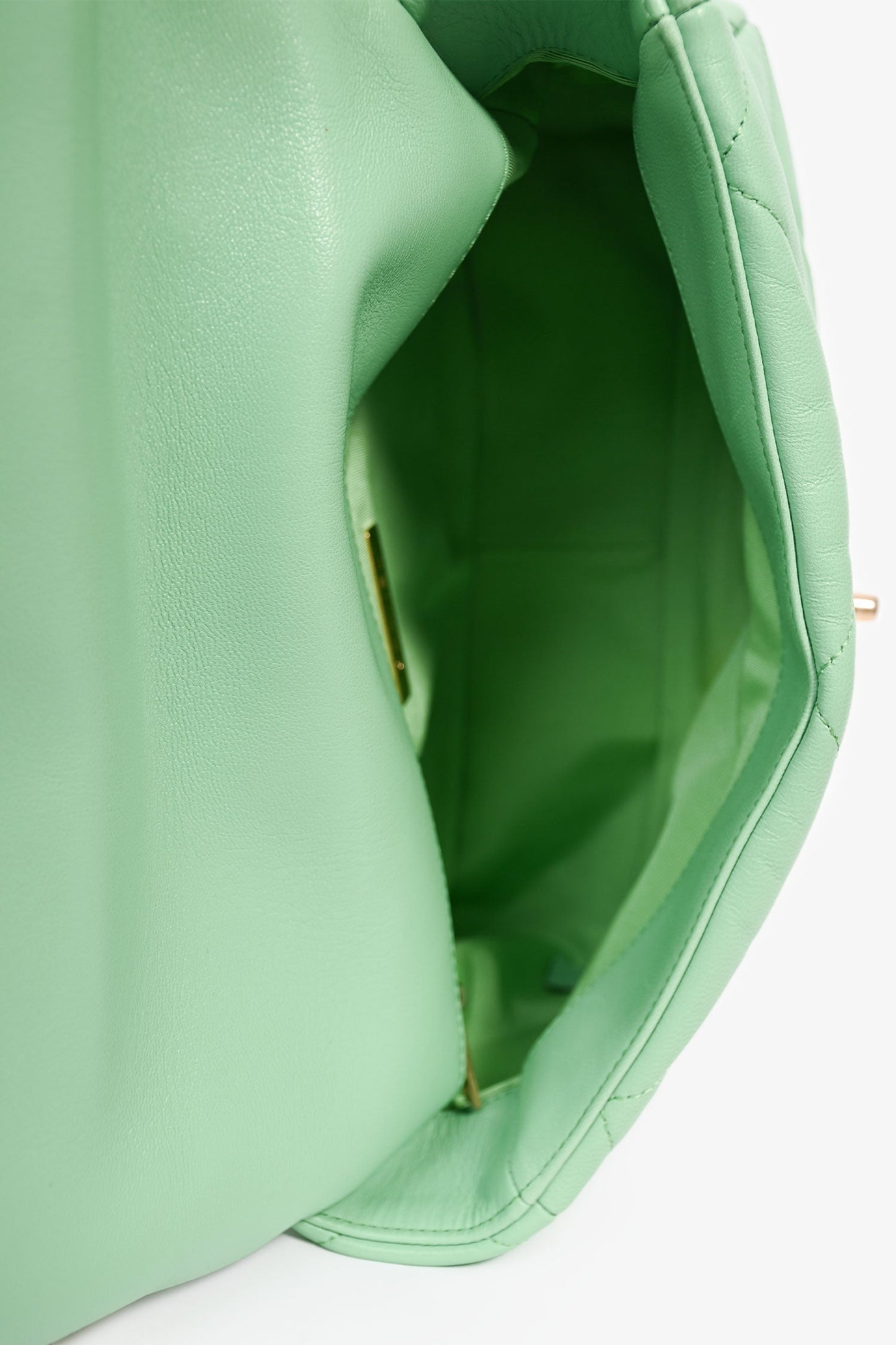 Pre-Loved Chanel™ Green Leather Large 19 Flap Shoulder Bag