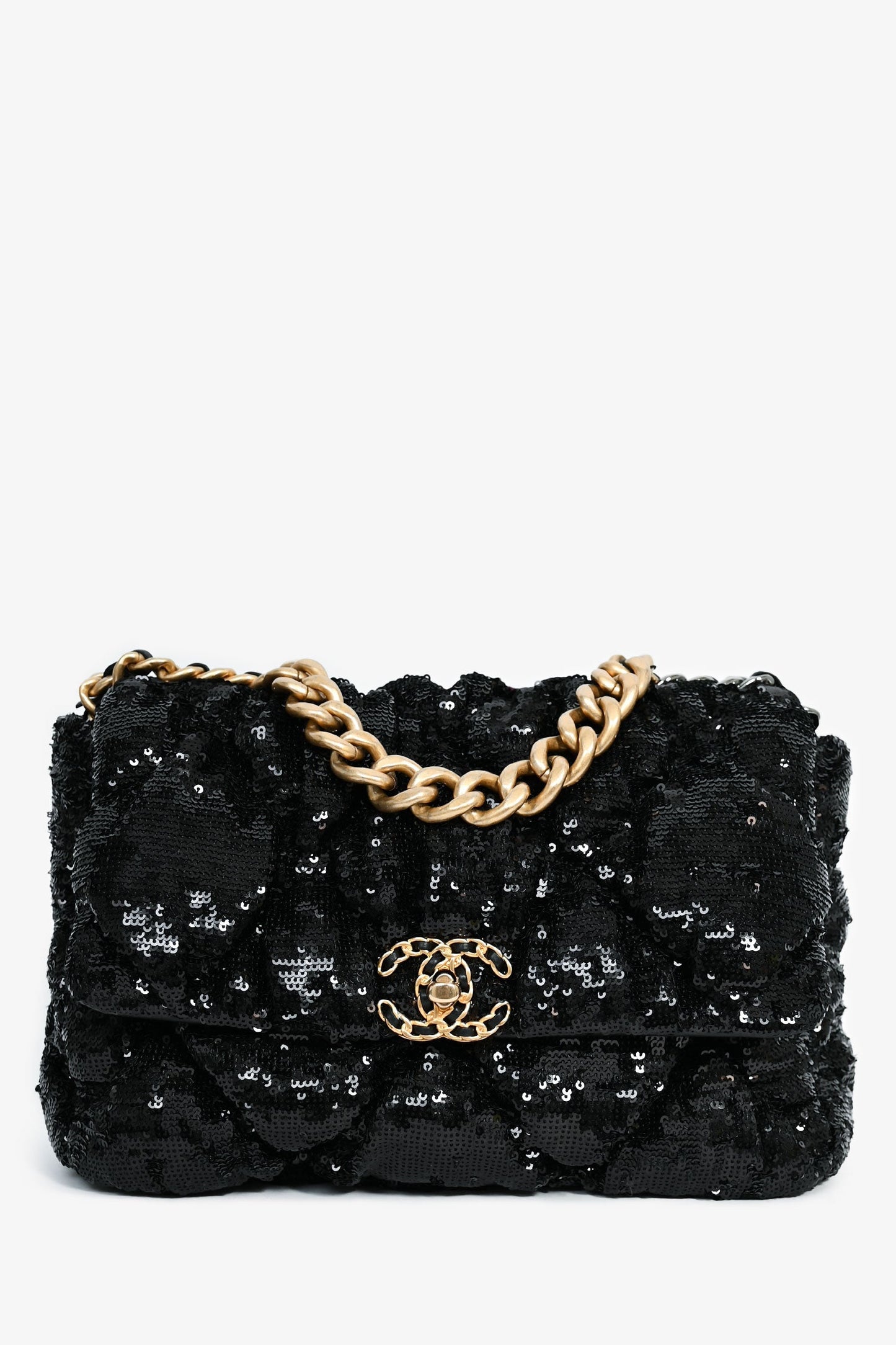 Pre-Loved Chanel™ Black Sequin Tweed Large 19 Flap Bag