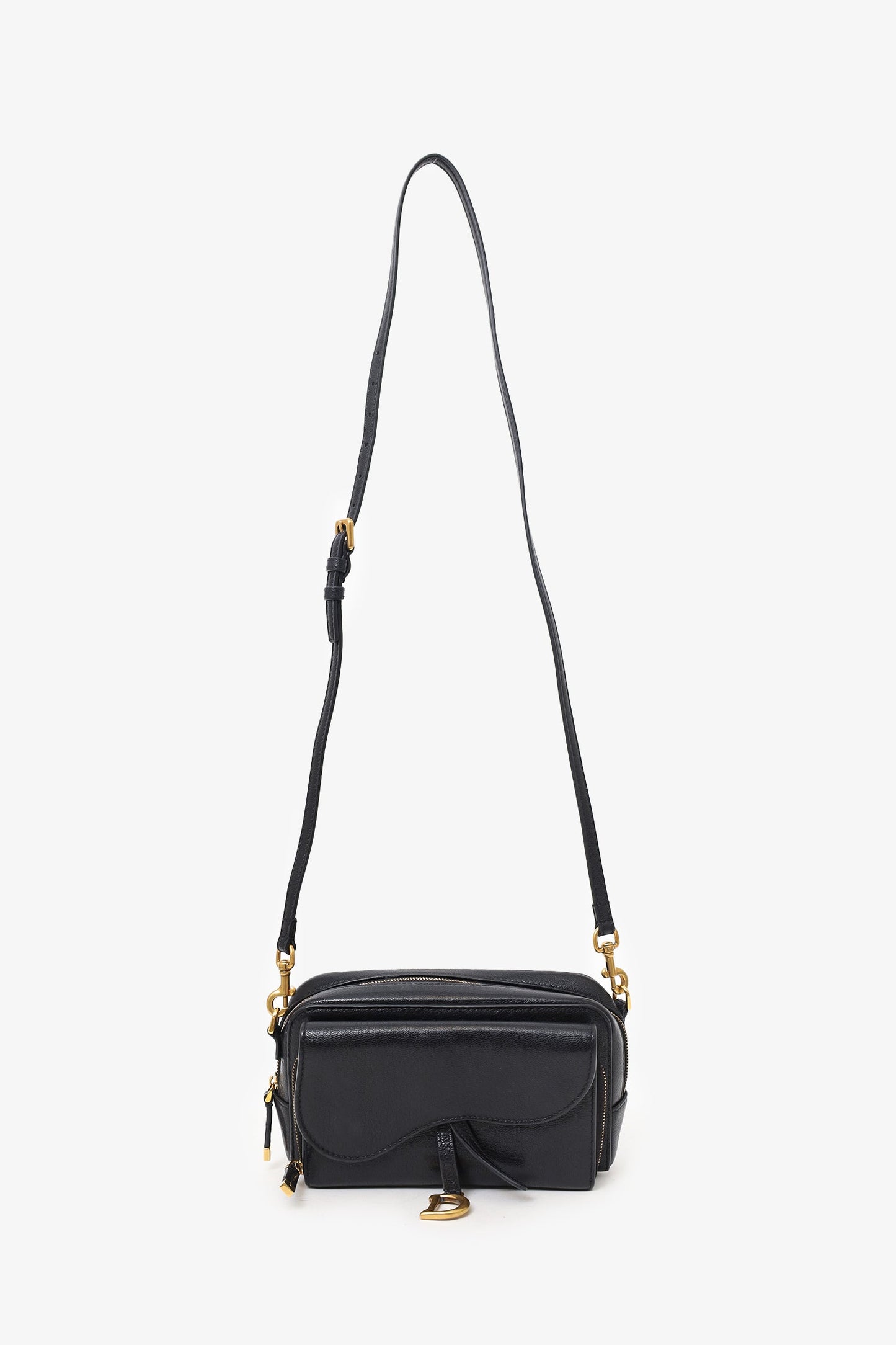 Dior 2021 Black Goatskin Double Saddle Pouch Crossbody