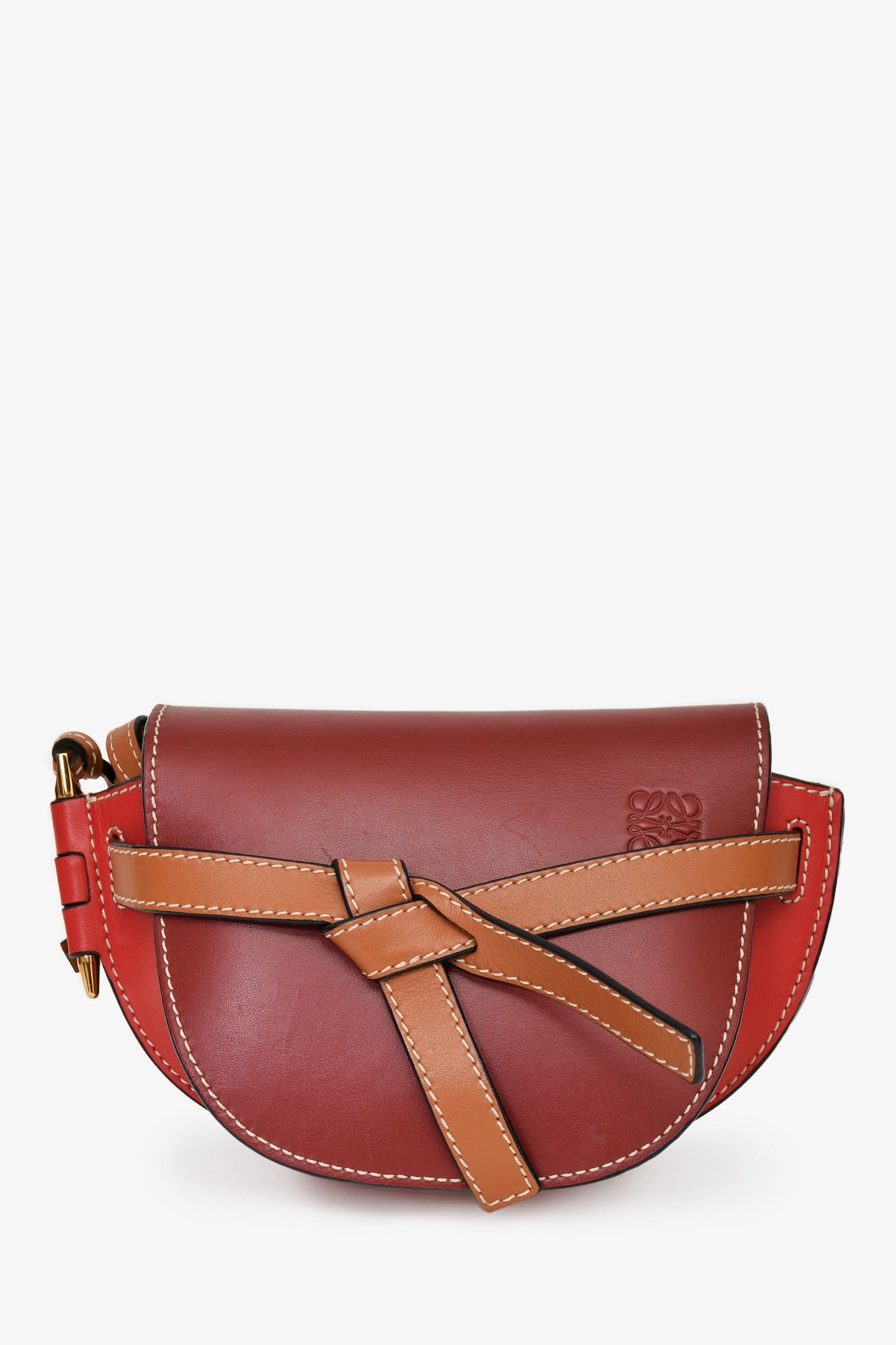 Loewe Burgundy/Brown Leather Mini 'Gate' Crossbody Bag