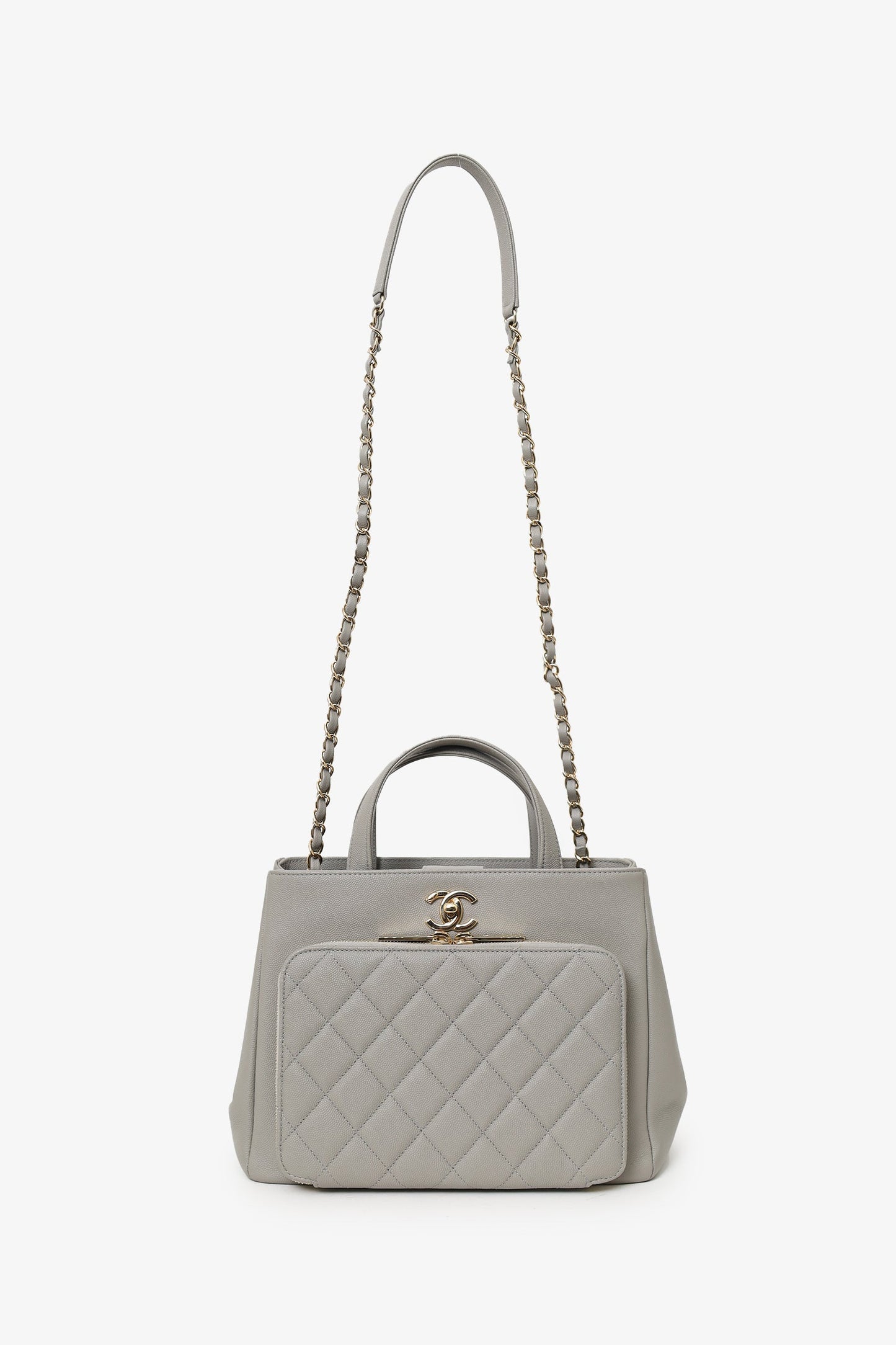 Pre-Loved Chanel™ 2019 Grey Caviar Leather Quilted Small Business Affinity Shopping Tote