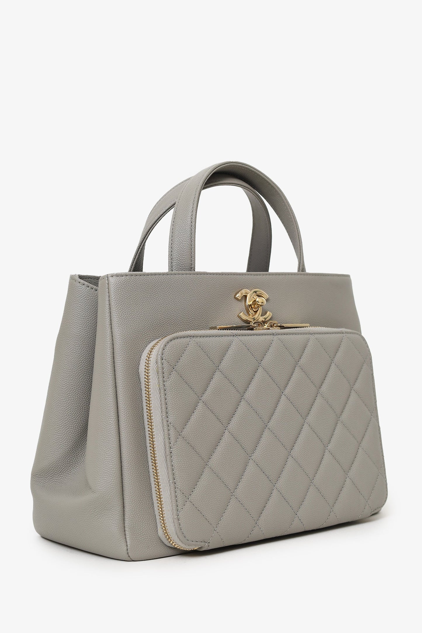 Pre-Loved Chanel™ 2019 Grey Caviar Leather Quilted Small Business Affinity Shopping Tote