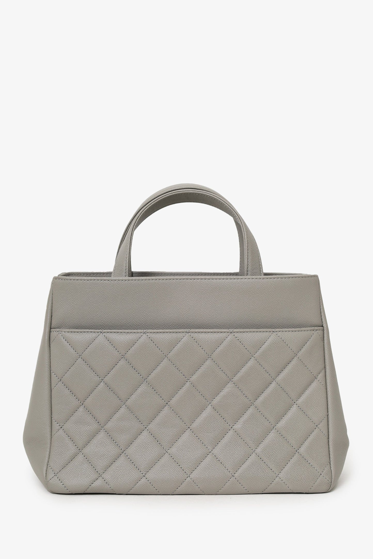 Pre-Loved Chanel™ 2019 Grey Caviar Leather Quilted Small Business Affinity Shopping Tote