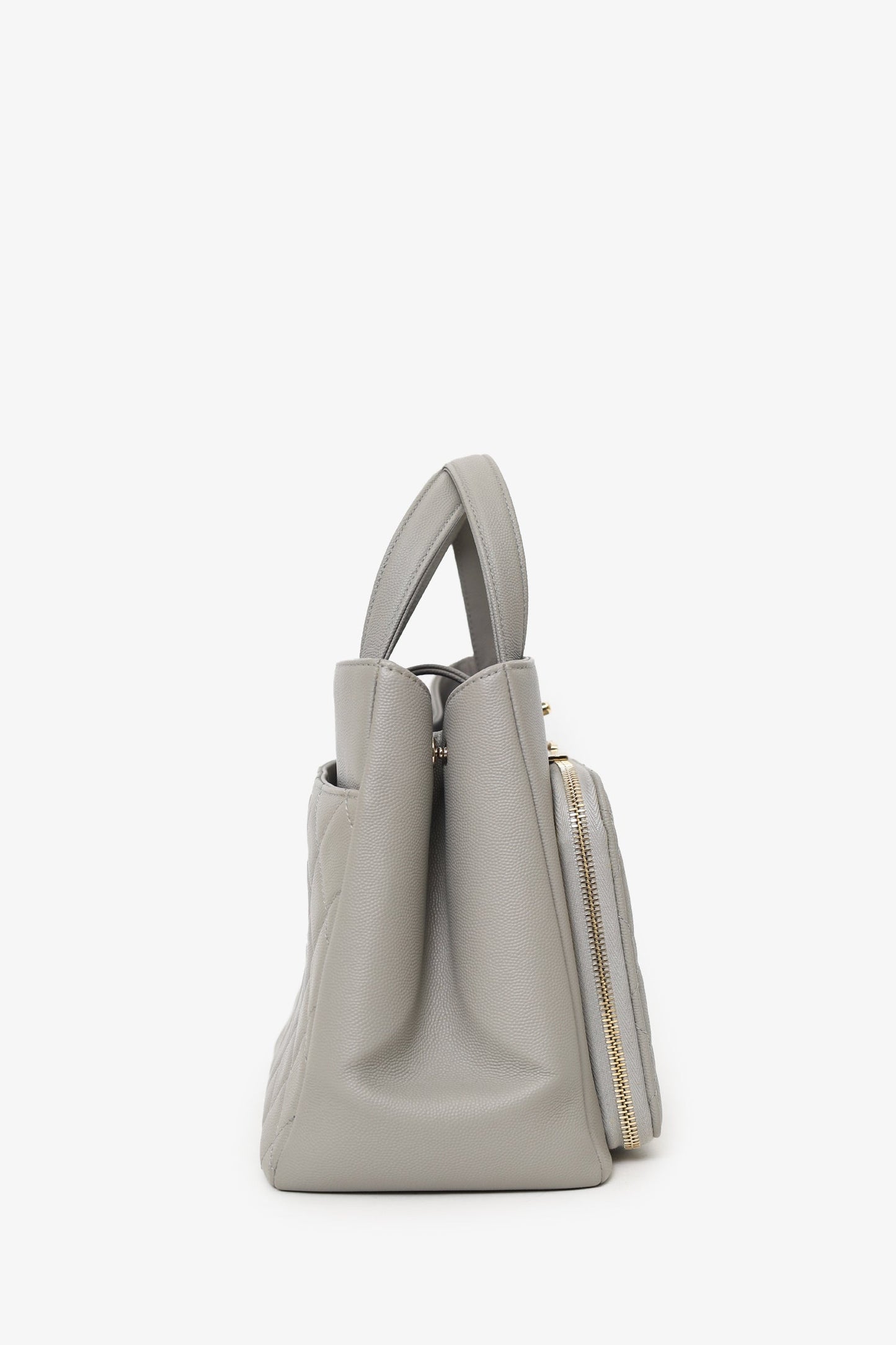 Pre-Loved Chanel™ 2019 Grey Caviar Leather Quilted Small Business Affinity Shopping Tote