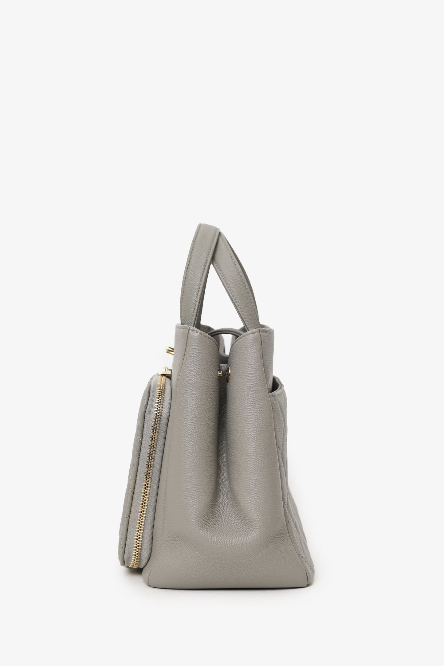Pre-Loved Chanel™ 2019 Grey Caviar Leather Quilted Small Business Affinity Shopping Tote