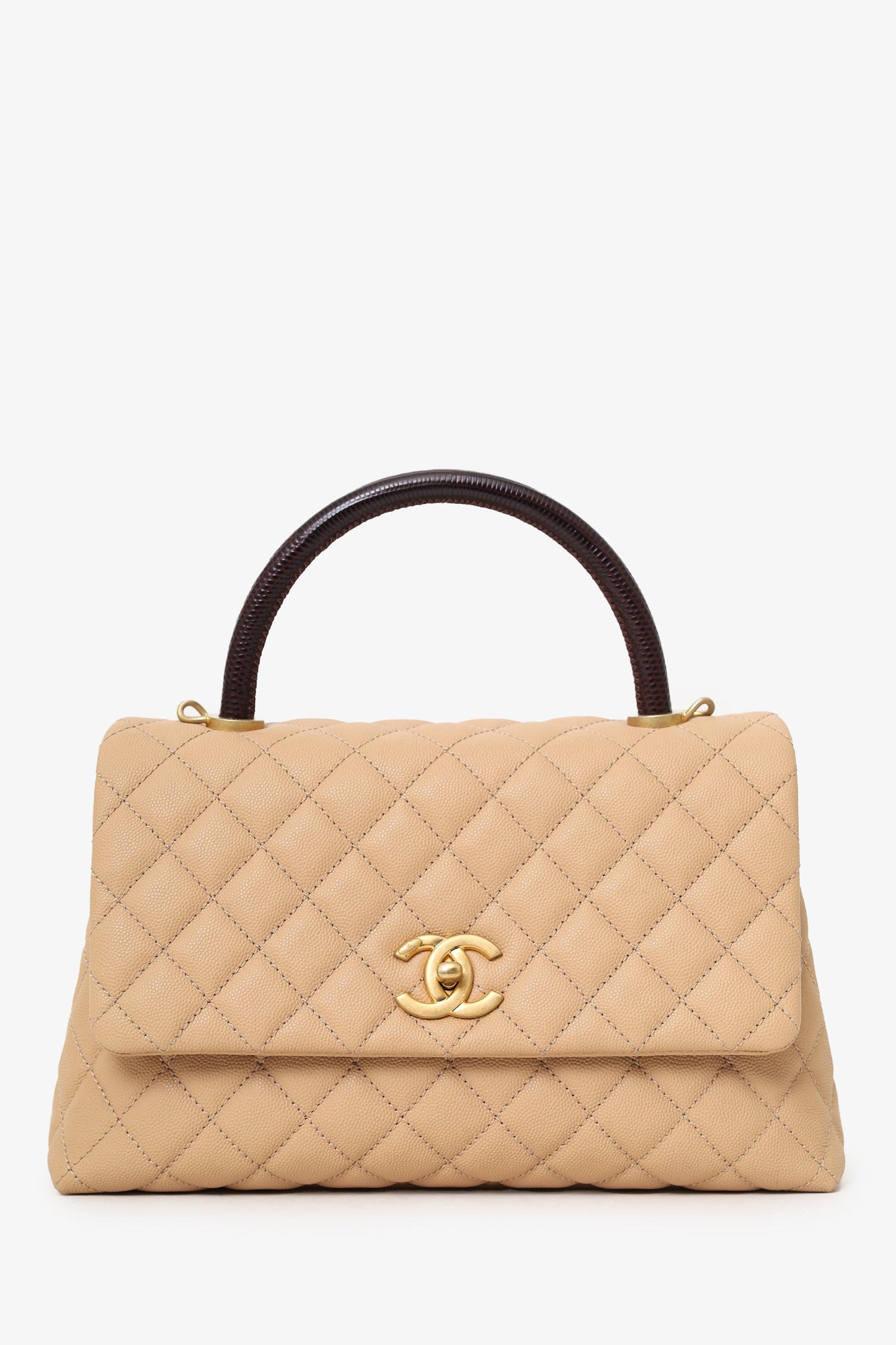 Pre-Loved Chanel™ 2019-20 Beige Caviar Leather Small Coco Handle with Strap