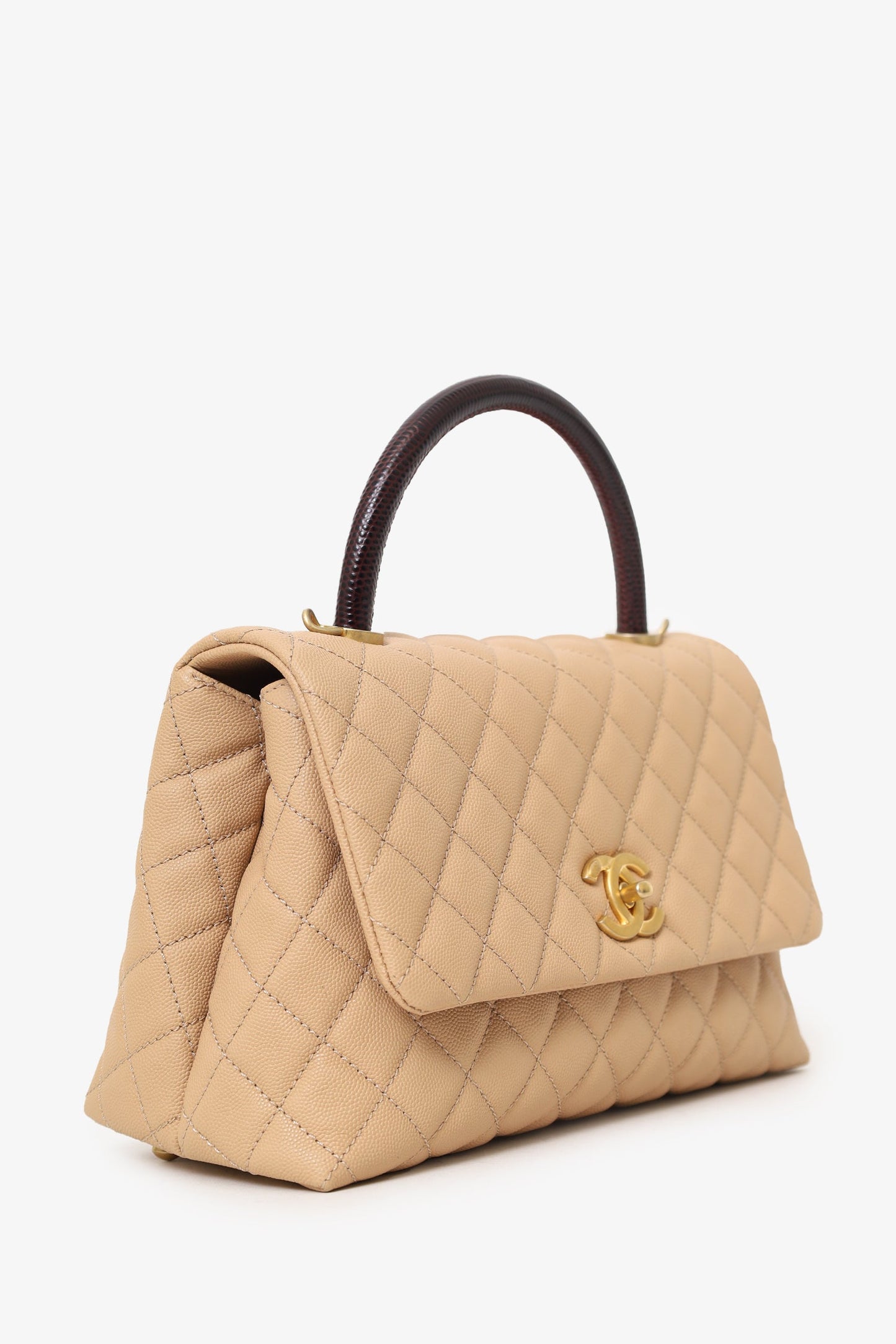 Pre-Loved Chanel™ 2019-20 Beige Caviar Leather Small Coco Handle with Strap