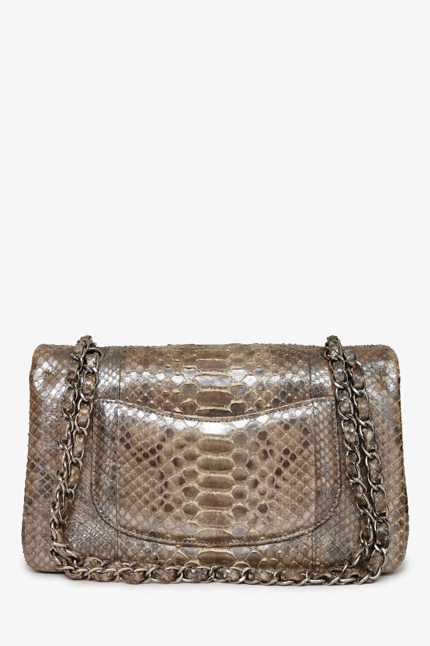 Pre-Loved Chanel™ 2012 Silver Metallic Python Leather Classic Double Flap