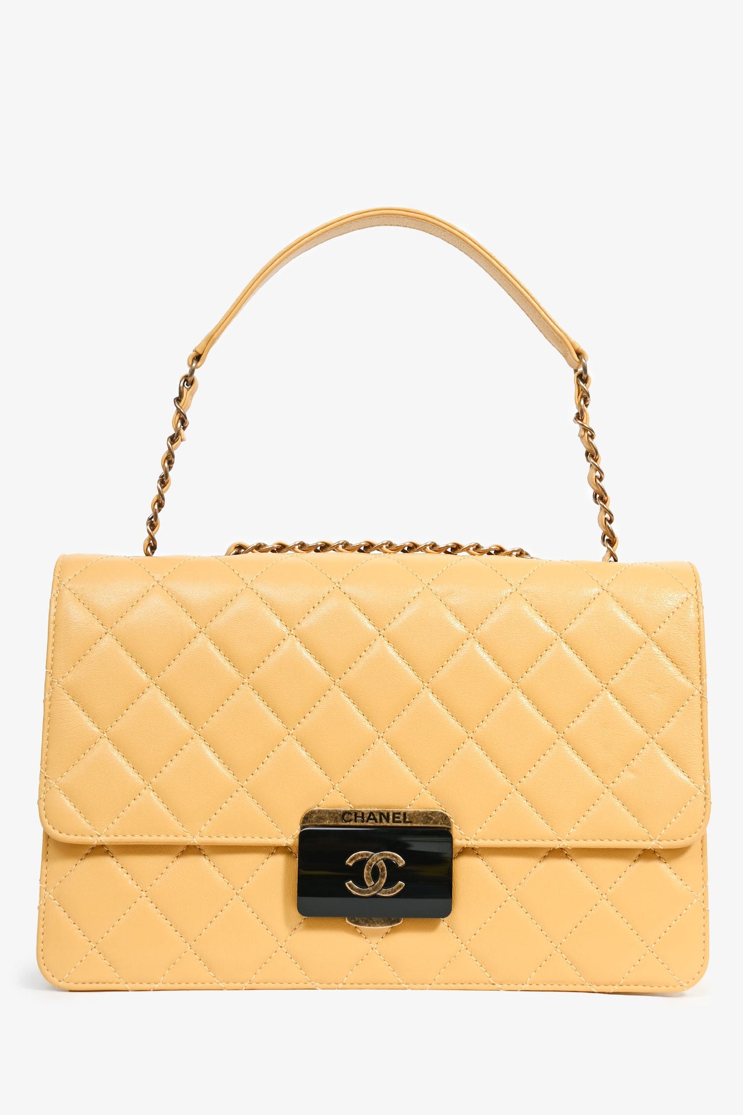 Pre-Loved Chanel™ 2016-17 Yellow Quilted Leather Large Beauty Lock Chain Bag