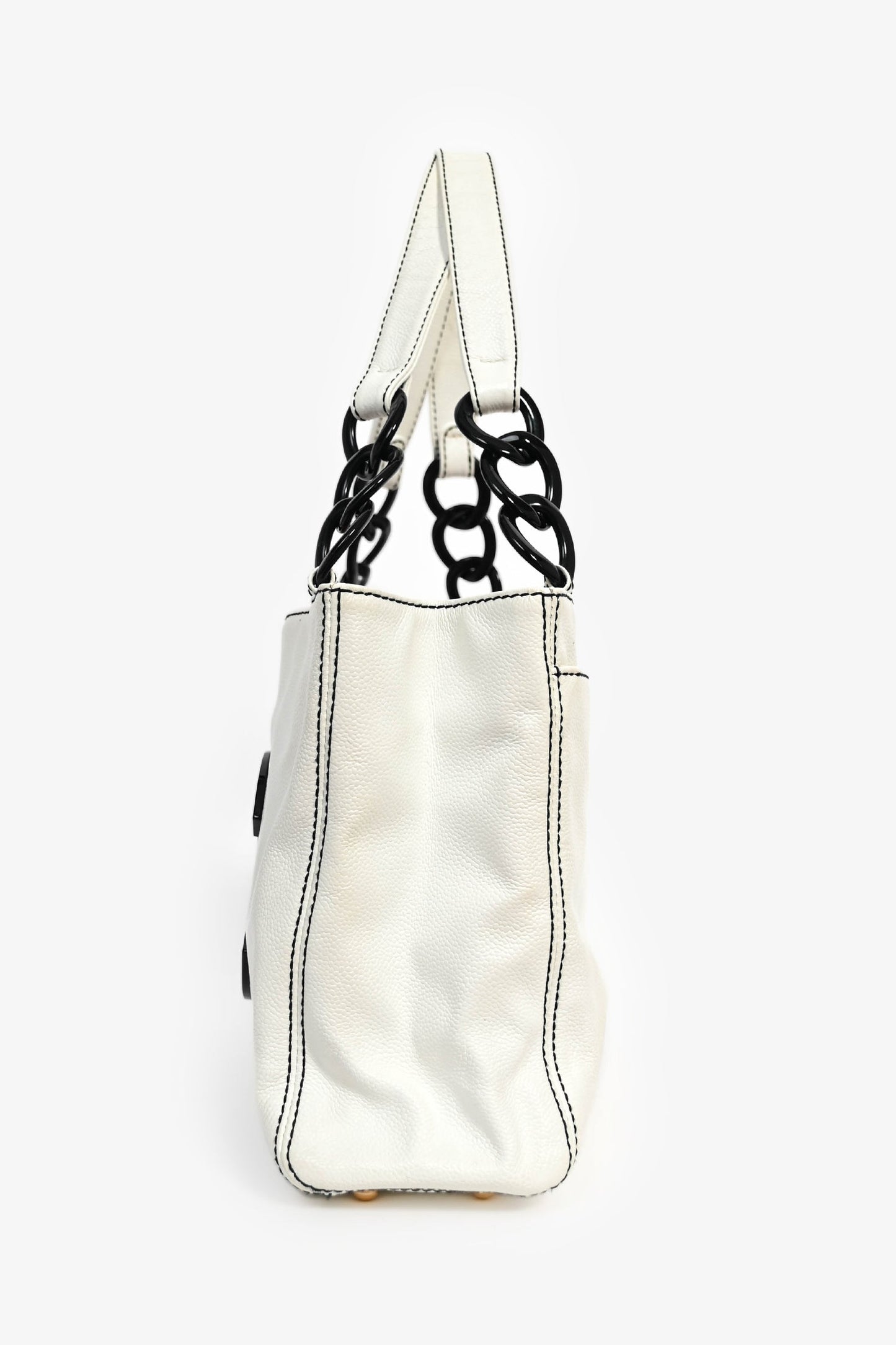 Pre-Loved Chanel™ 2004-05 White Caviar Leather Black Resin CC Chain Link Tote Bag