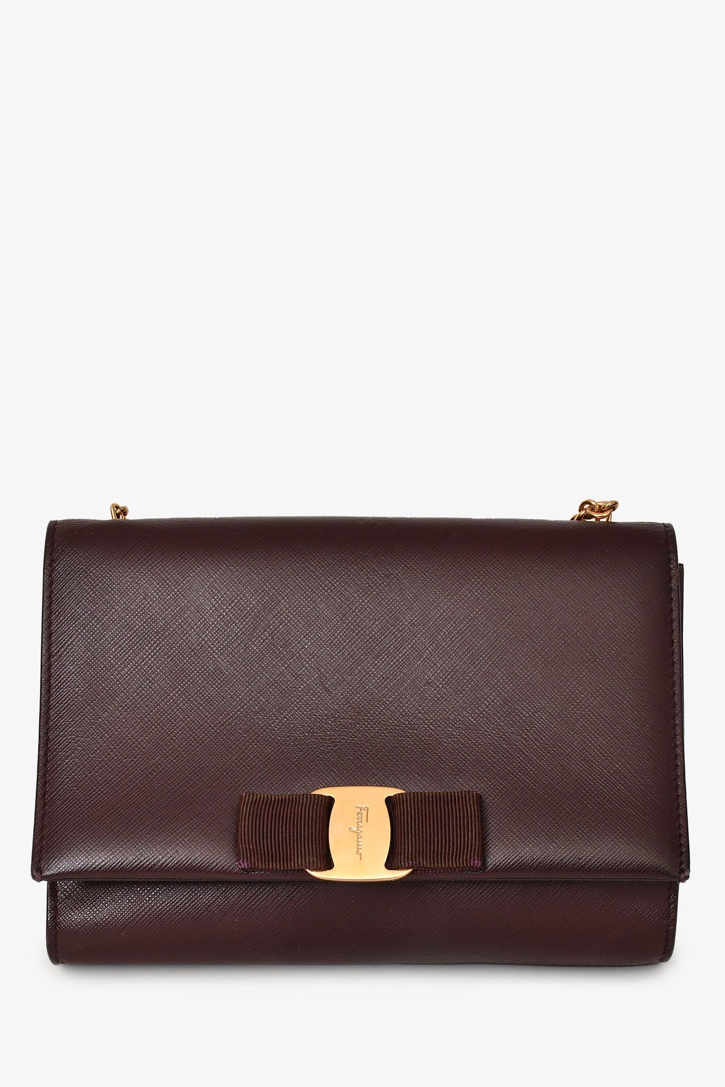 Salvatore Ferragamo Burgundy Leather Bow Crossbody