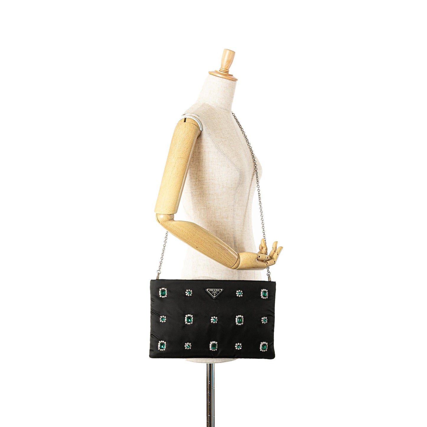 Prada Tessuto Catene Crystal Embellished Chain Crossbody