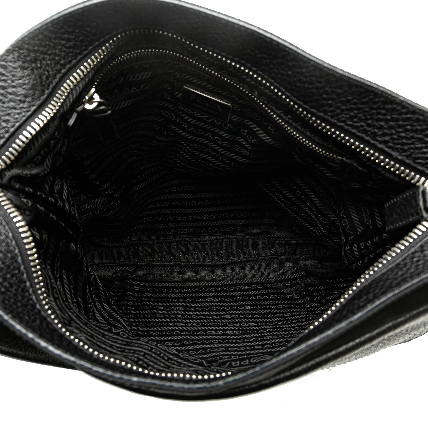 Prada Vitello Daino Trimmed Tessuto Zip Top Crossbody