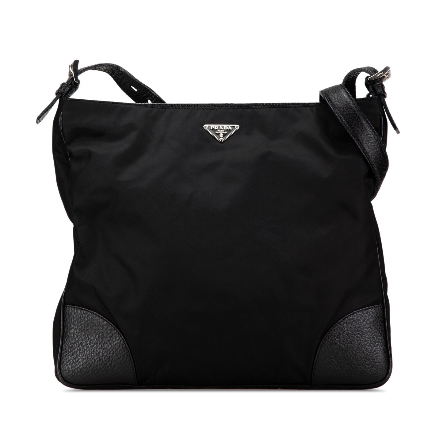 Prada Vitello Daino Trimmed Tessuto Zip Top Crossbody