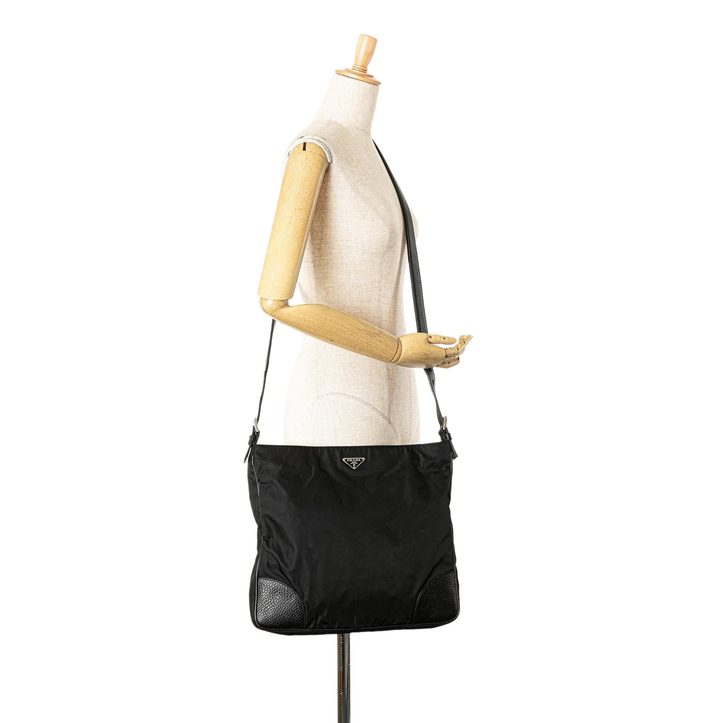 Prada Vitello Daino Trimmed Tessuto Zip Top Crossbody