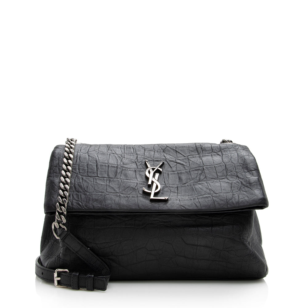 Saint Laurent Calfskin Croc Embossed West Hollywood Flap Bag (SHF-17898)