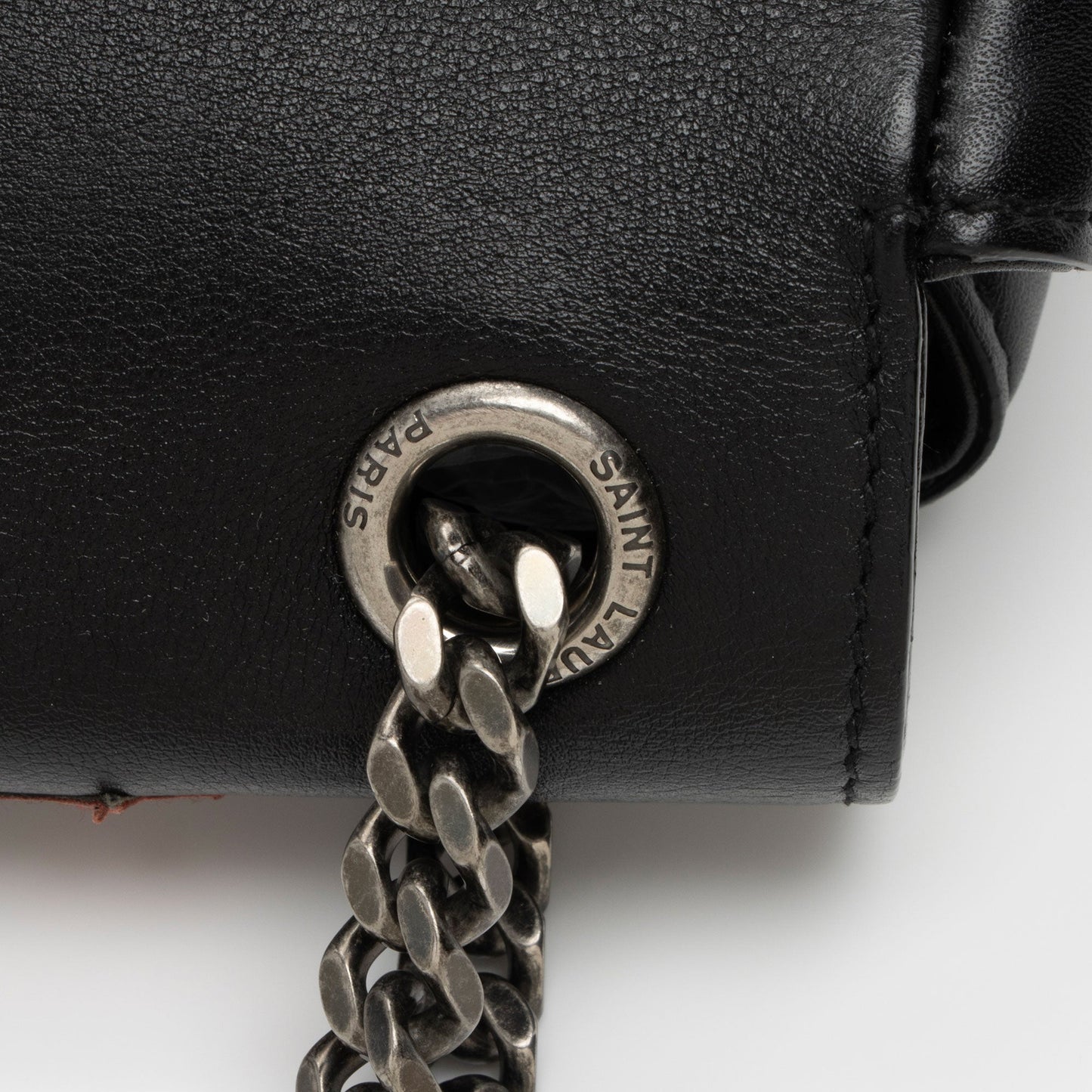 Saint Laurent Calfskin Heart Patchwork Monogram Chain Wallet (SHF-jEB9si)